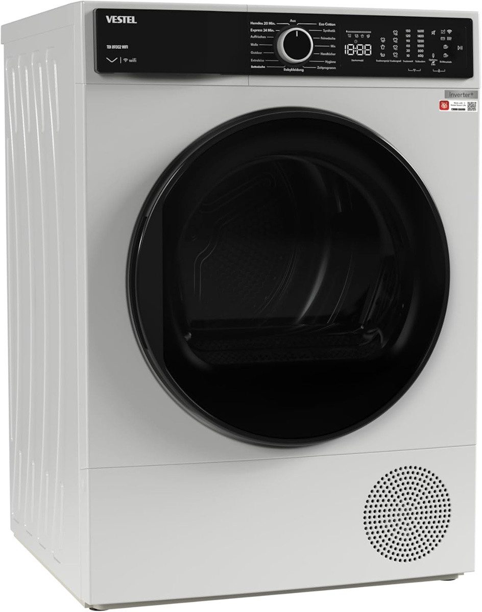 VESTEL Wärmepumpentrockner TDI 89302 WIFI, - App-Steuerung & Pearl Drum Schontrommel