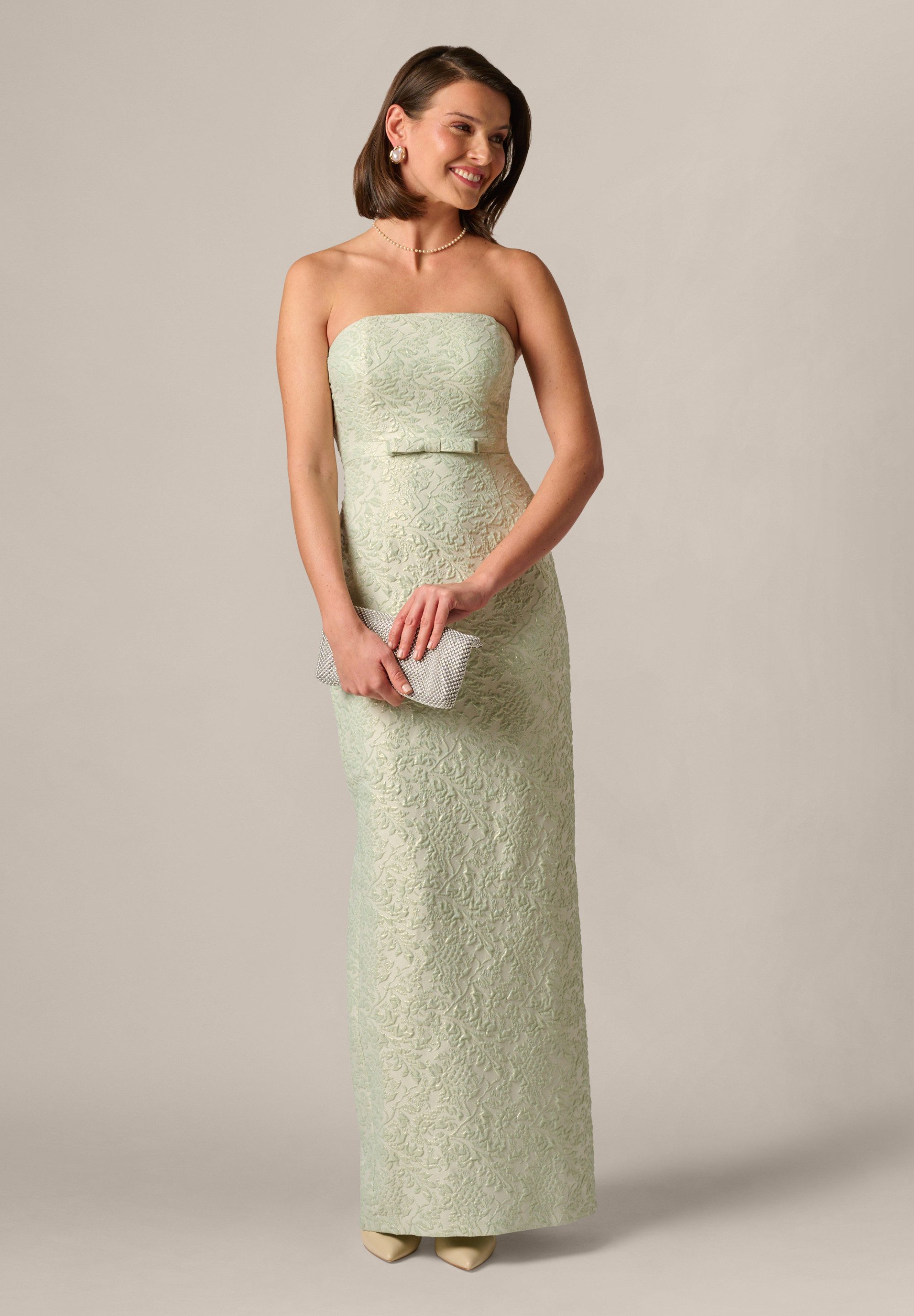 Adrianna Papell Abendkleid Glitter Jacquard Gown Elegantes, metallisches Jacquard- -d-Trägerloses Kleid