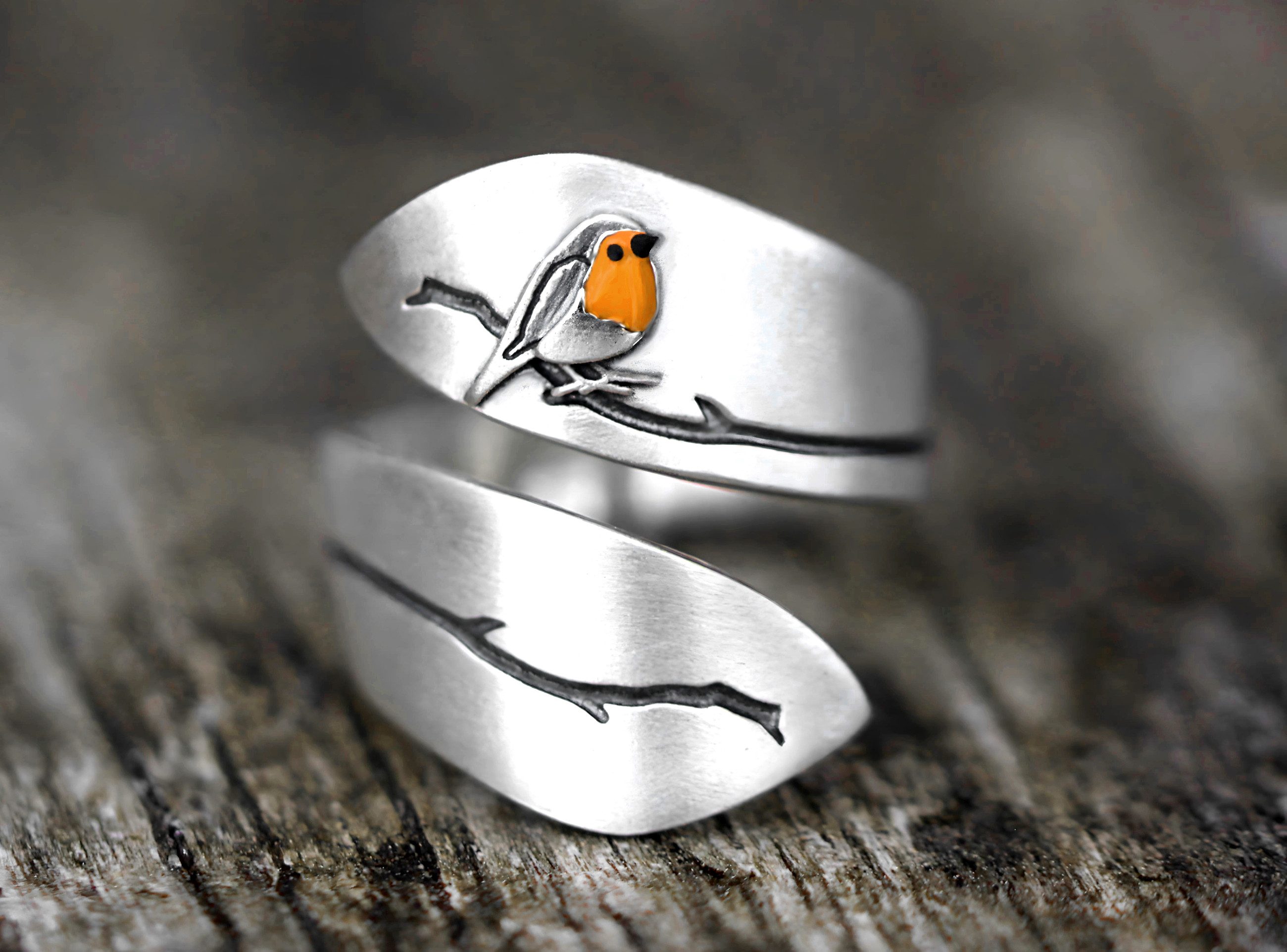 Villa Sorgenfrei Schmuckmanufaktur Silberring Rotkehlchen Spiralring 925 Silber