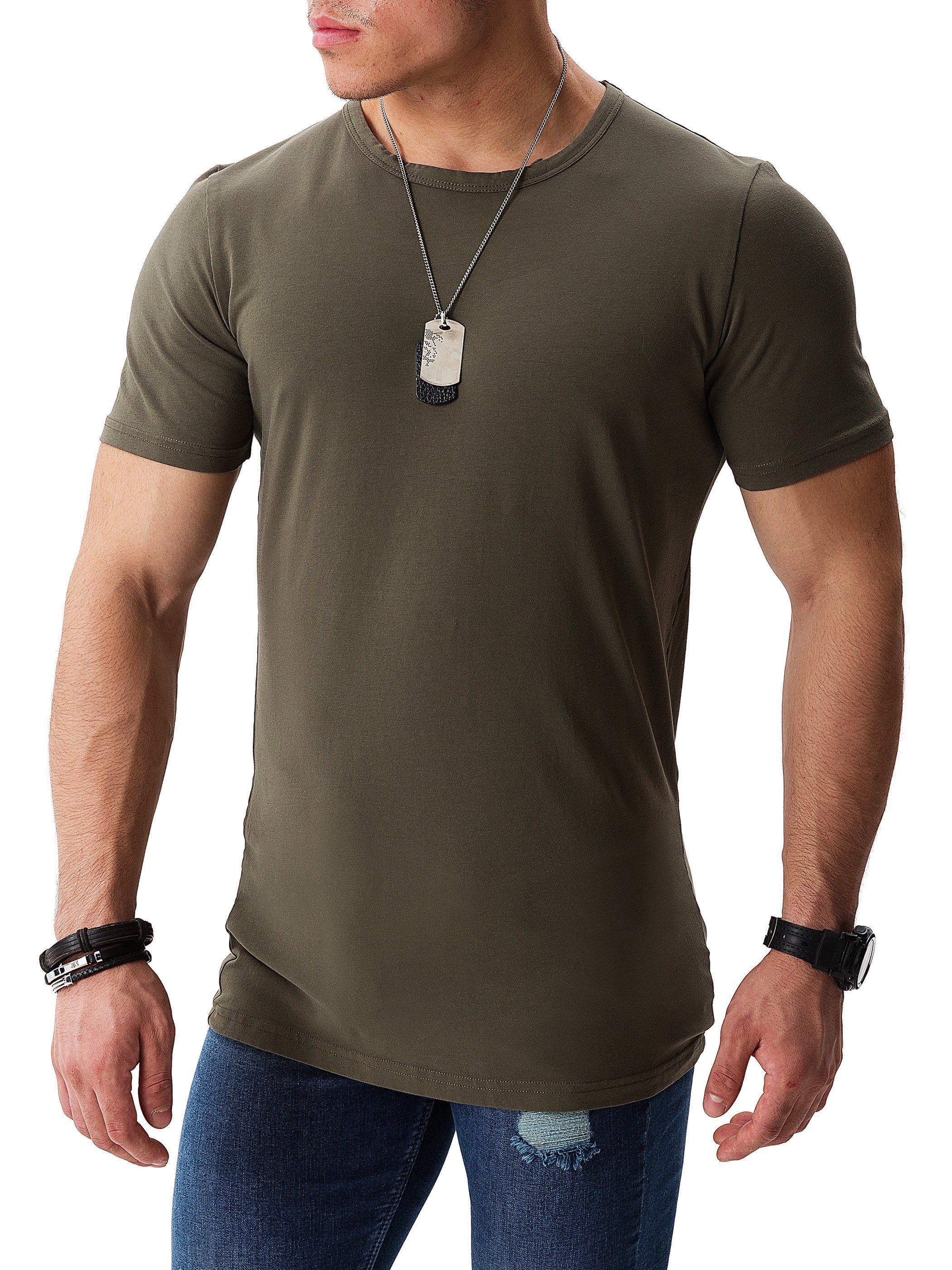T-Shirt modernes Basic Neck (kalamata Mythic Yazubi Rundhalsshirt 3-Pack Crew (Set) Grün 190510) T-Shirt