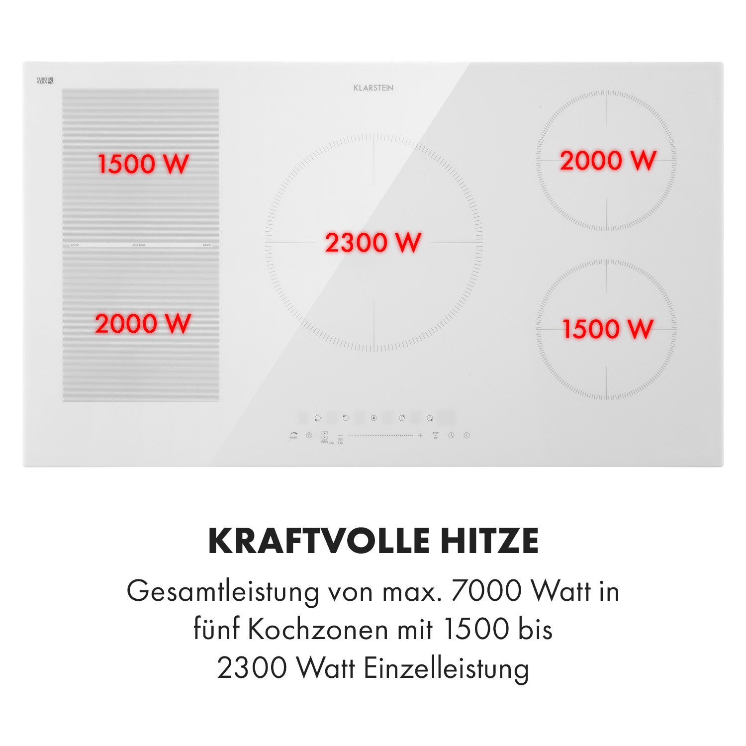 Klarstein Induktions-Kochfeld Delicatessa 90 Hybrid Induktionskochfeld autark 5 Zonen 7400W 90 cm 10035200, Einbau Induktionskochfeld 5 Platten Glaskeramik Koch – Bild 5 von 5
