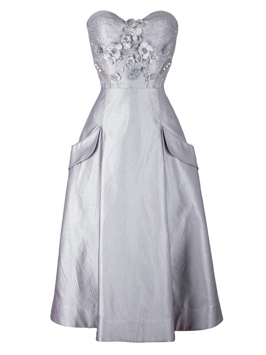 RUA & RUA Abendkleid Trägerloses Bustier Kleid aus Seide mit Blumenstickerei Cocktailkleid
