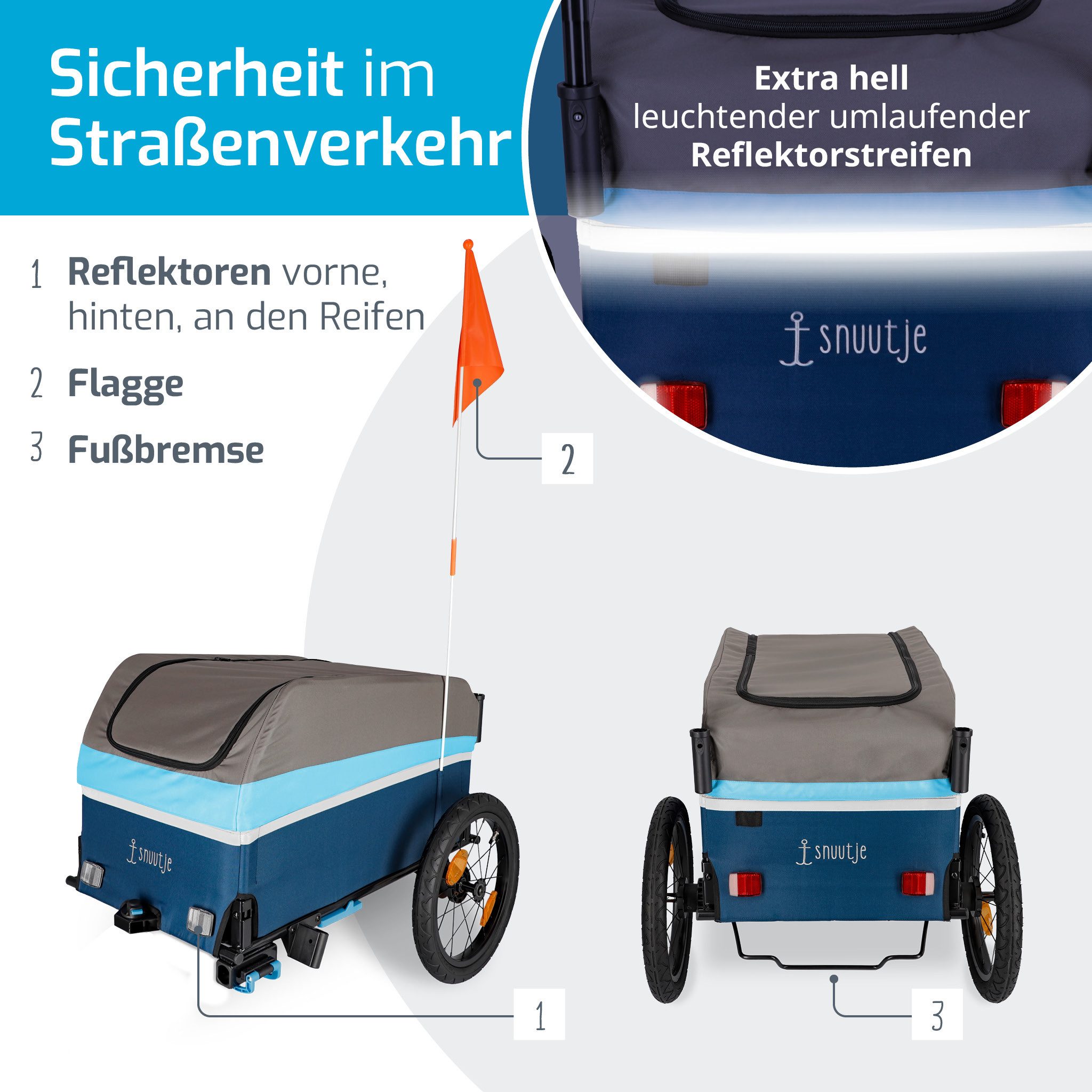 snuutje Familiensachen Fahrradlastenanhänger Fahrradanhänger bis 40 kg, optional mit Handwagen-Zubehör, flach zusammenklappbar, für E-Bikes geeignet