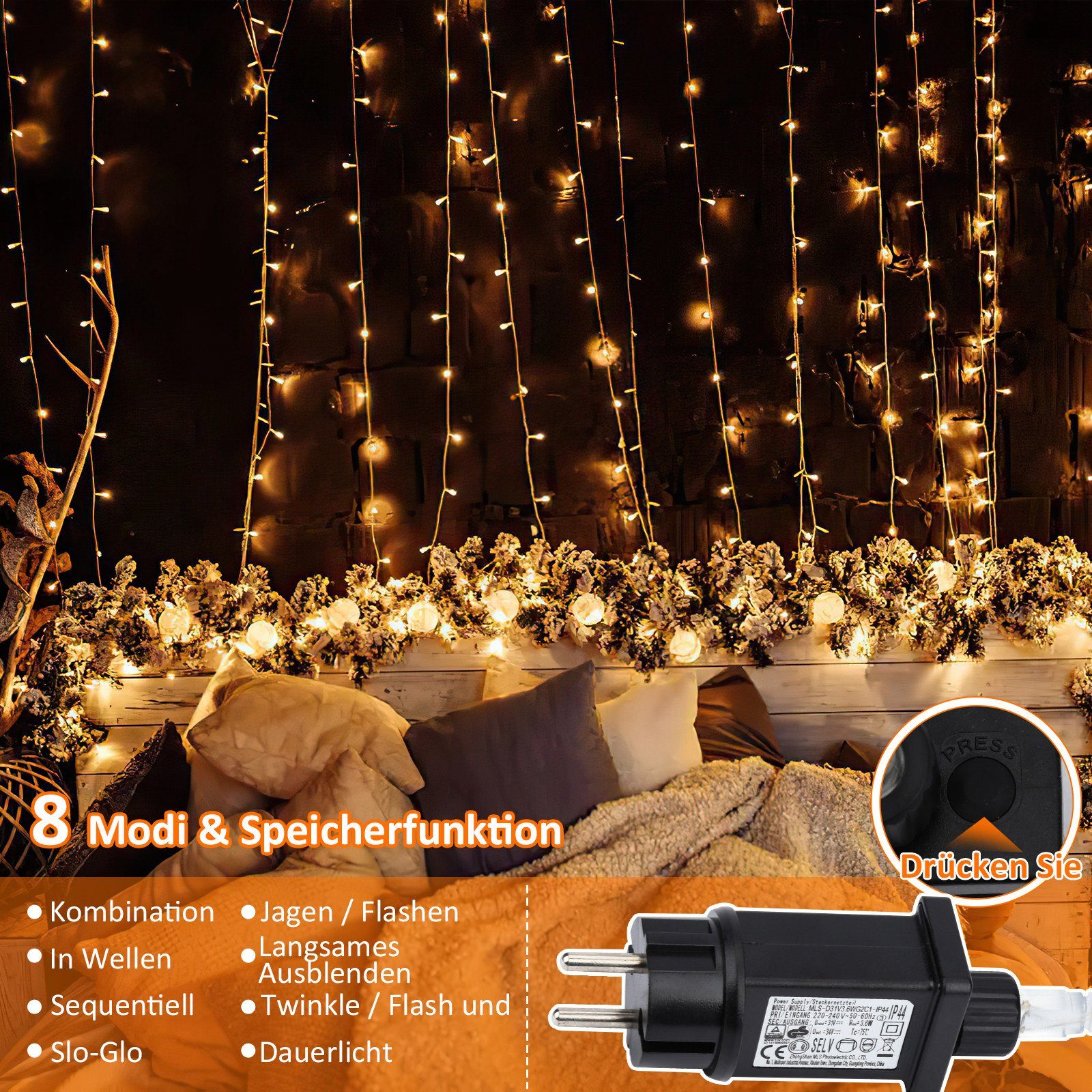Leuchte LED-Lichterkette Lichterkette Vorhang weihnachtslicht Clanmacy LED Beleuchtung 10-200m Warmweiß