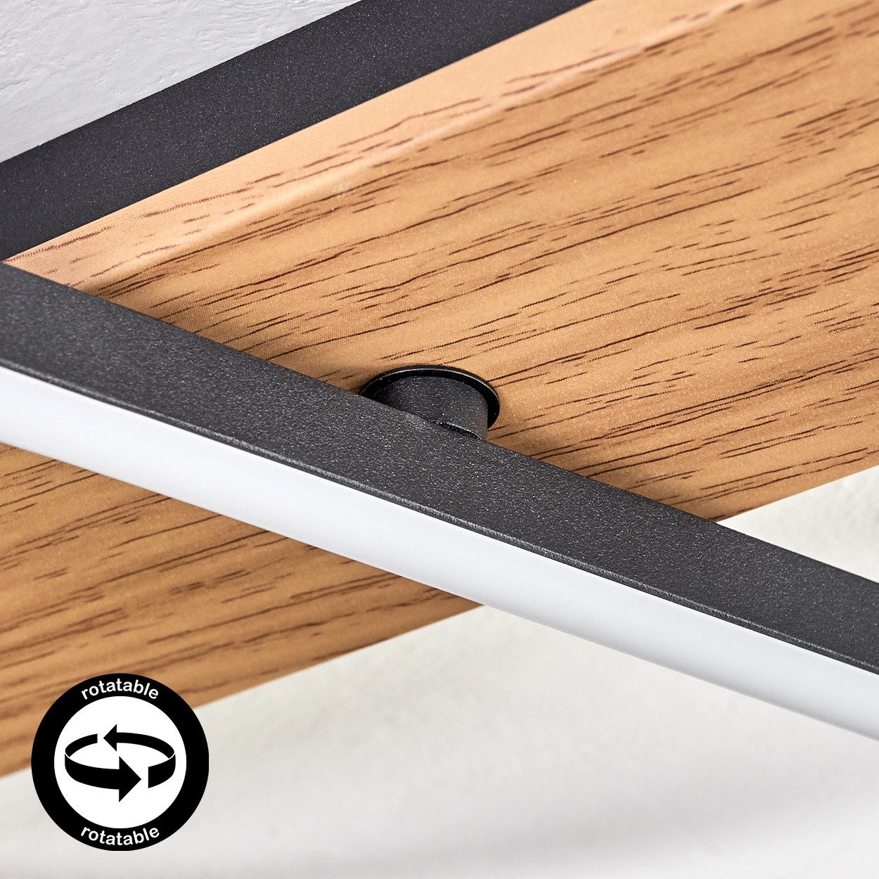 hofstein Deckenleuchte Deckenlampe aus Metall/Kunststoff in Schwarz/Holzoptik/Weiß, ohne Leuchtmittel, verstellbare Leuchte im Boho-Design, 24 Watt, 2900 Lumen – Bild 5 von 5