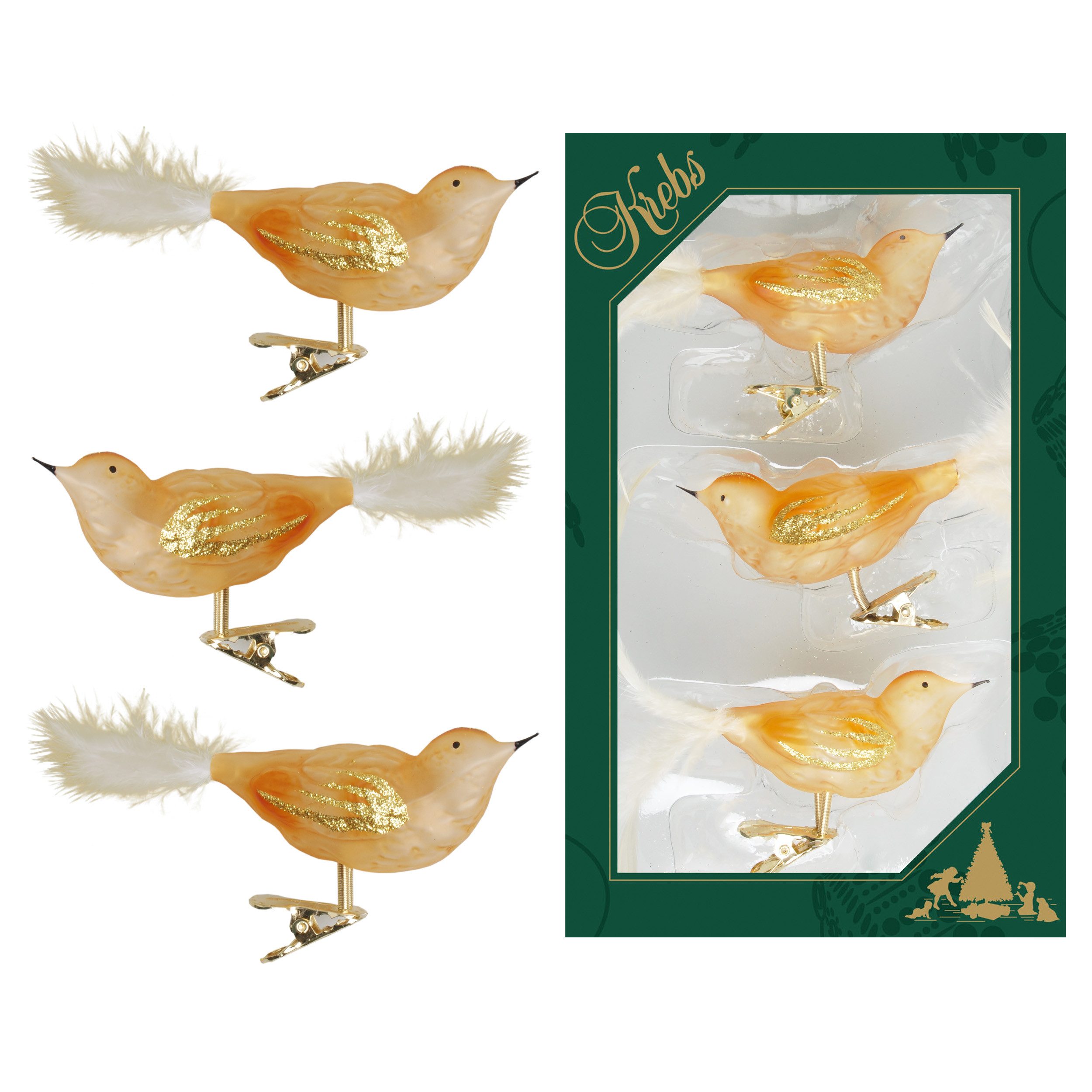 Krebs Glas Lauscha Weihnachtsbaumklammer Glasvögel im 3er Set - Gold - ca. günstig online kaufen