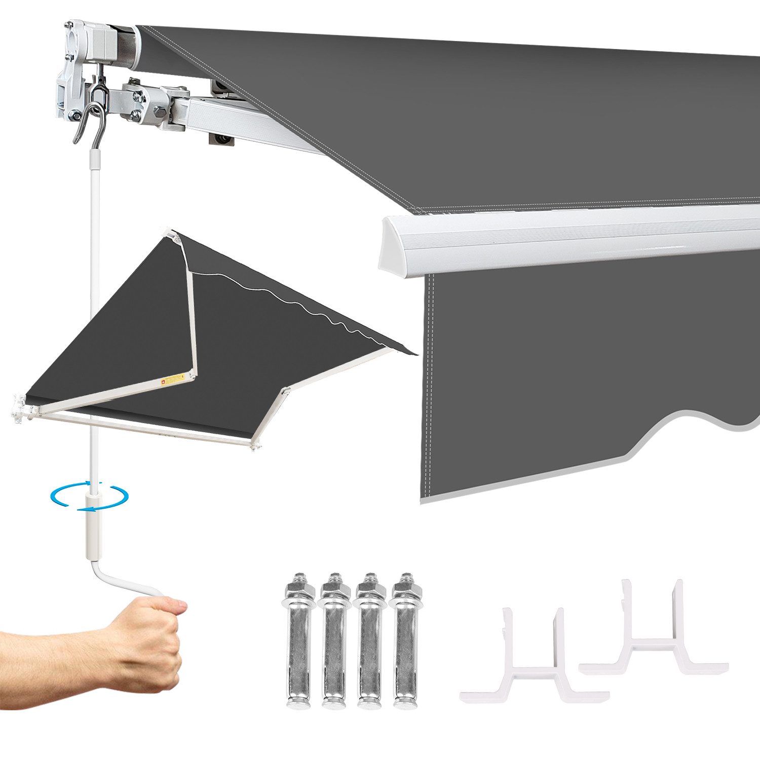Clanmacy Markise Gelenkarmmarkise Balkonmarkise Sonnenmarkise UV-Schutz 300x250cm Grau