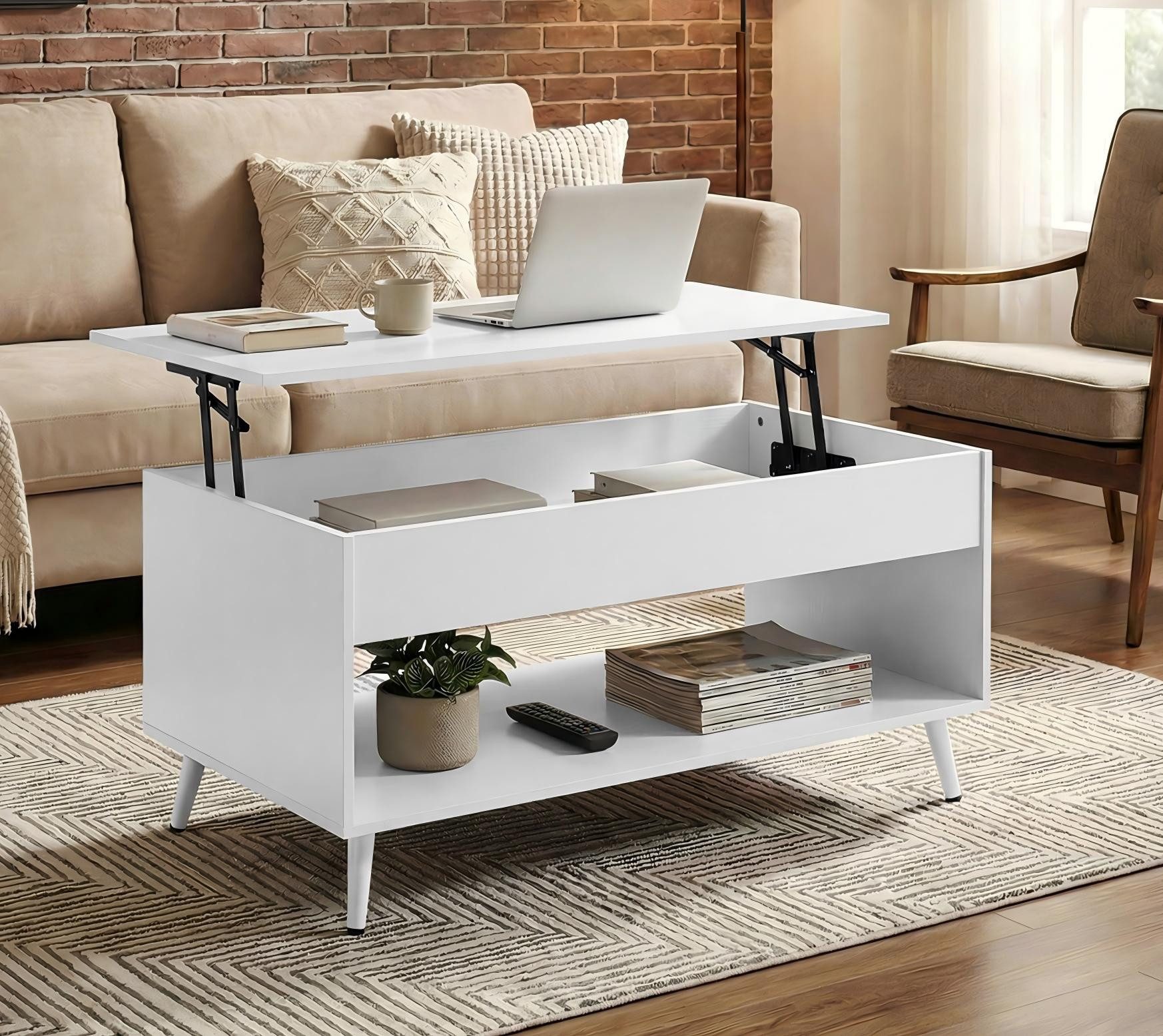 VASAGLE Couchtisch höhenverstellbar, Wohnzimmertisch, rechteckig, Stauraum (inkl. Zubehörpaket & Anleitung, aufklappbar), Schreibtisch, Basis-Höhenverstellung, Kaffeetisch 50 x 100 x 45/58,5cm