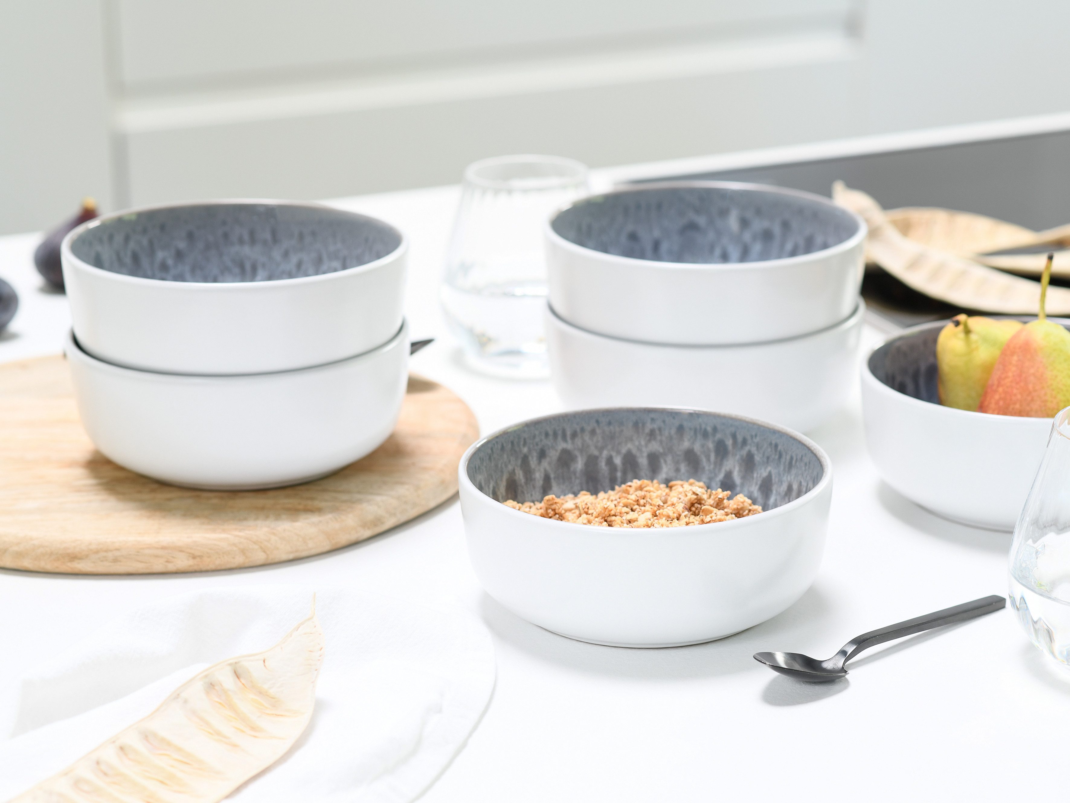 CreaTable Kombiservice Nordic Fjord, Service, 16-tlg. (16-tlg), 4 Personen, Steinzeug, Skandinavisches Design, Reativglasur