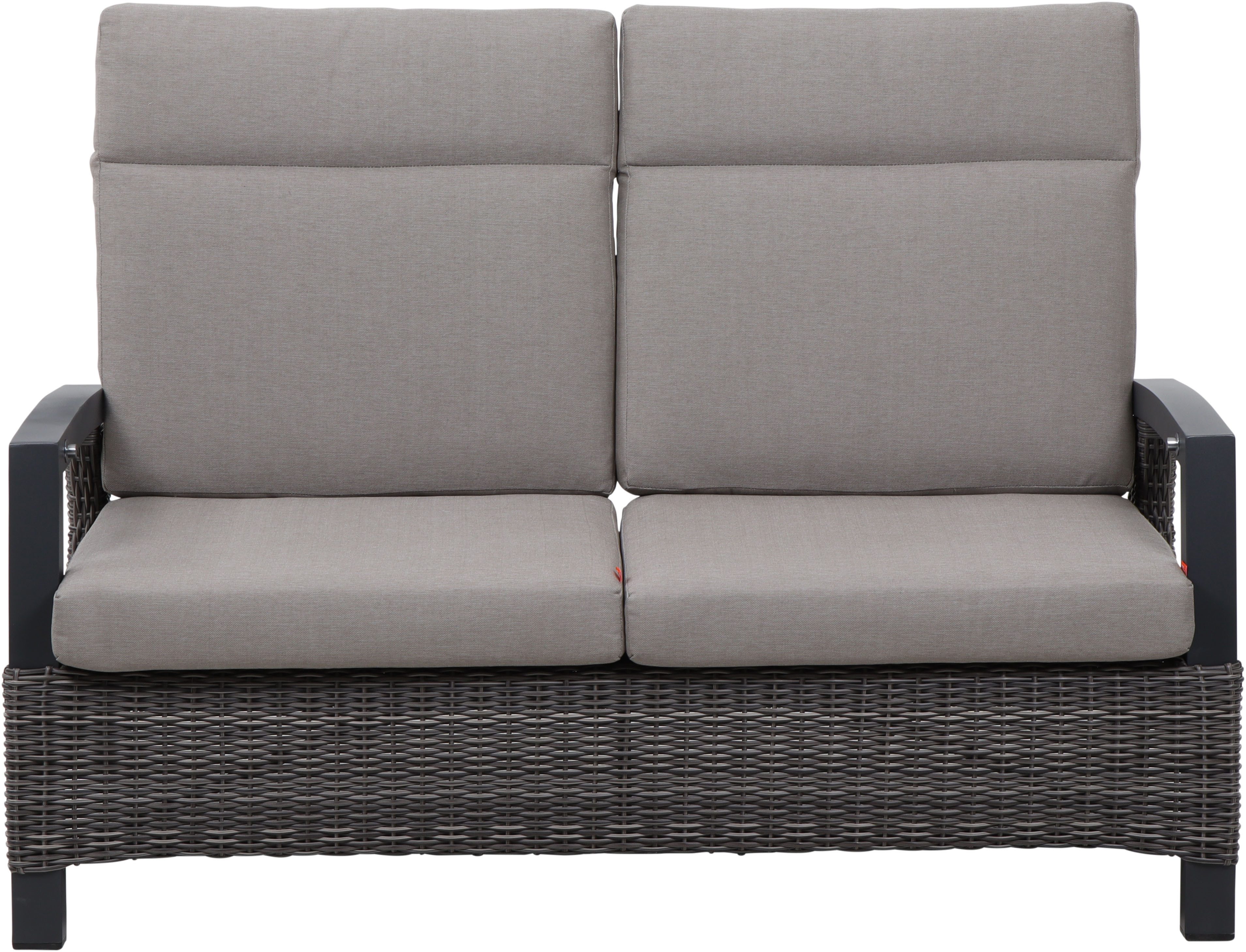 Siena Garden Gartenlounge-Bank CORIDO Lounge 2er Sofa in charcoal grey, Gestell Alu matt anthrazit, mit Sitz- u. Rückenkissen taupe meliert