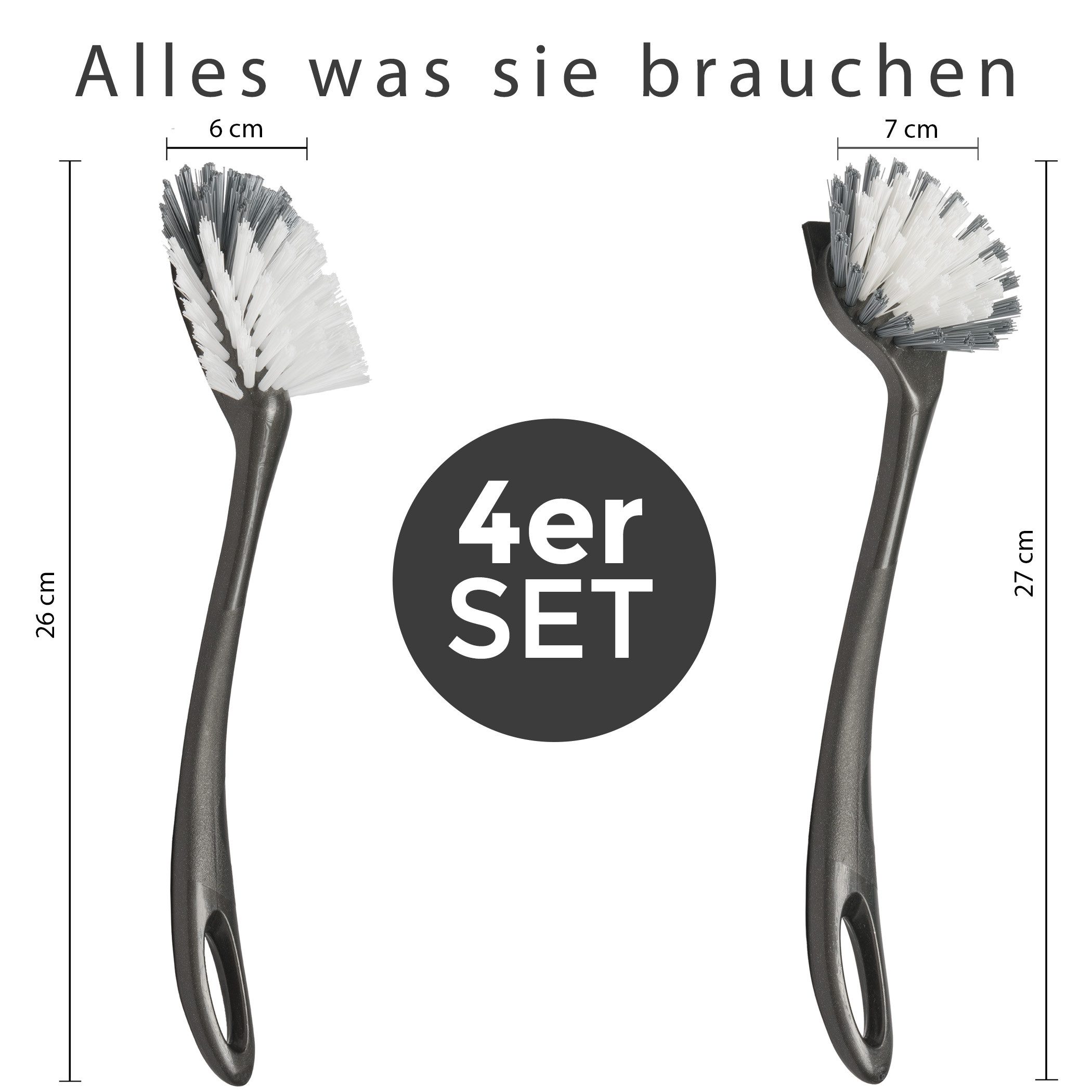 Hausfelder Waschbecken Spülwanne Anthrazit + Abtropfgitter weiß + 4er Set Spülbürsten (6er Set, 6-St., Wanne + Abtropfgestell + 4 Spülbürsten), Komplettes Spül-Set: Wanne mit Henkeln, Abtropfgestell, 4 Spülbürsten