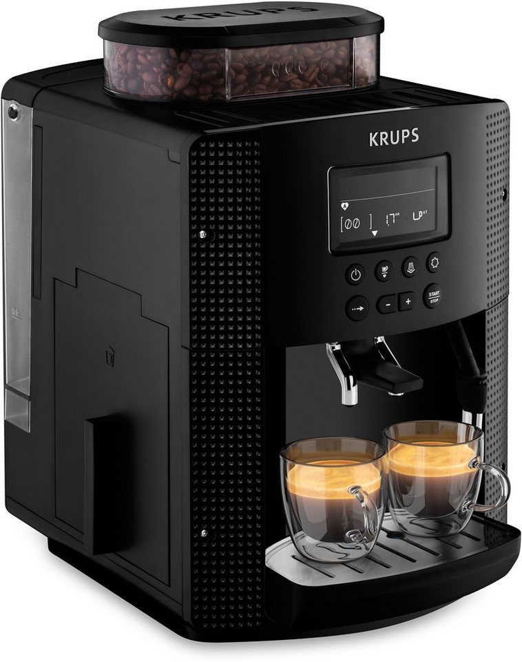 Krups Kaffeevollautomat EA8150, Arabica Display, LCD-Display,  Speichermodus, Dampfdüse für Cappuccino, Praktischer Memo-Modus speichert 2  Getränkerezepte