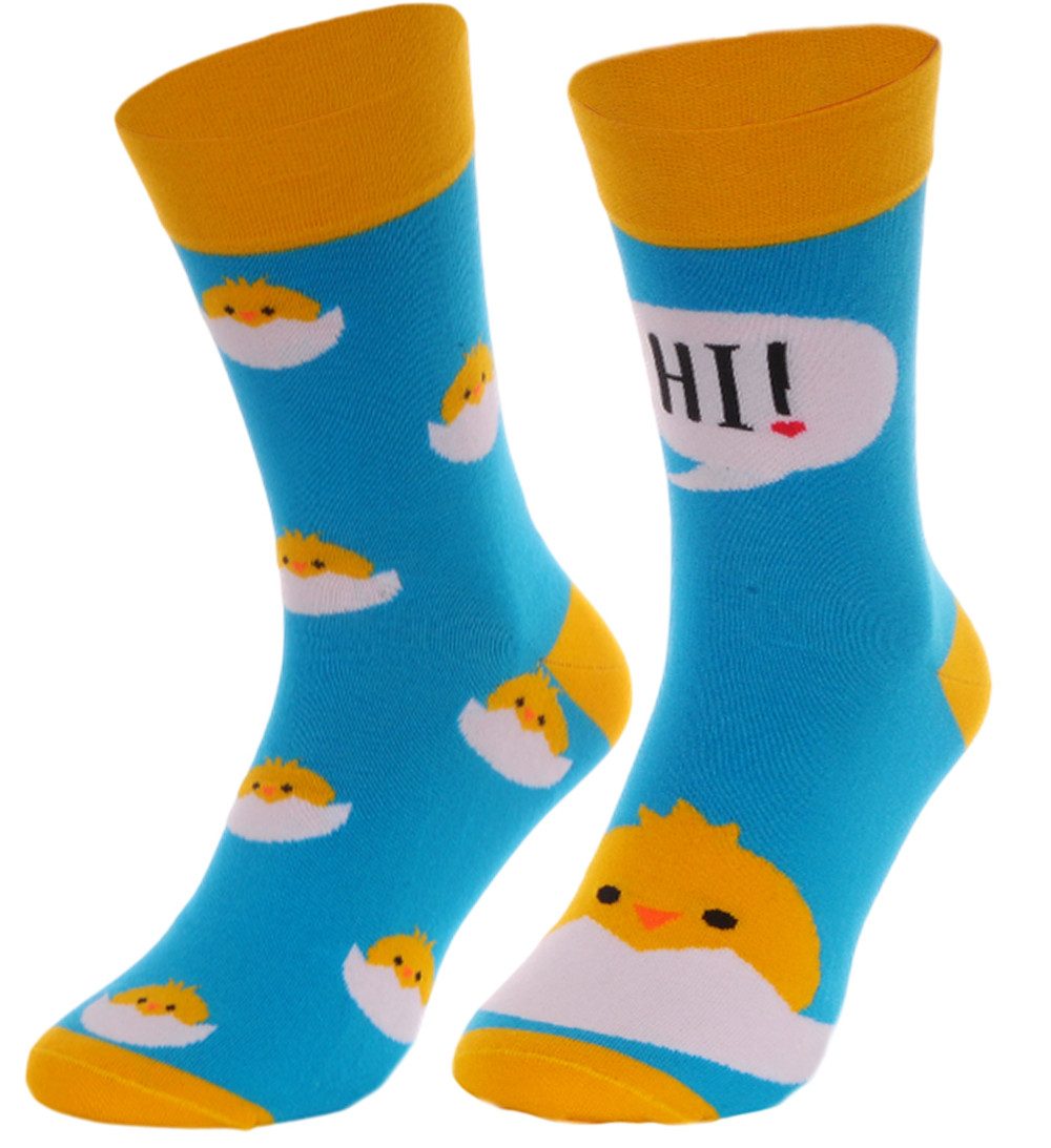 Langsocken 1 Paar Socken Ostern Strümpfe in Türkis mit Kücken bunt