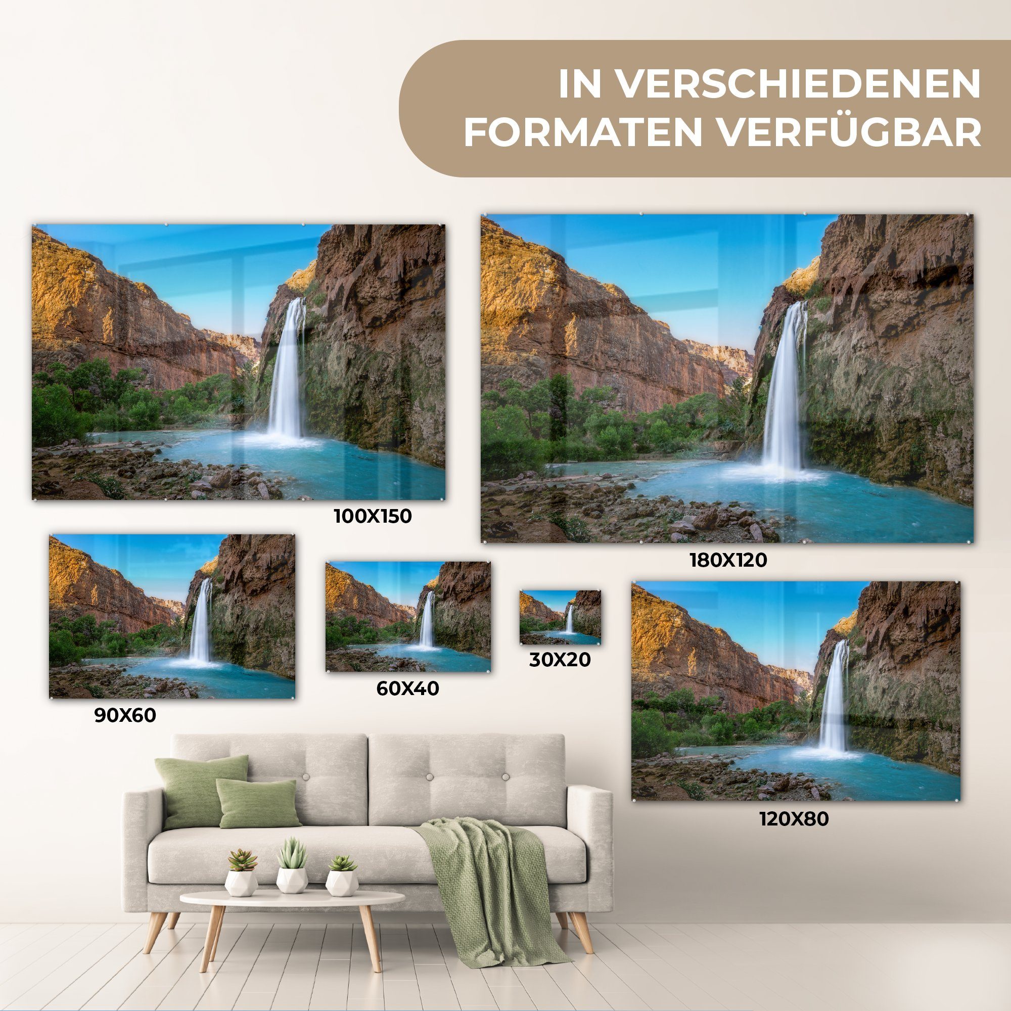 Schlafzimmer Acrylglasbild Acrylglasbilder Wasserfall & - St), Wohnzimmer Pflanzen, MuchoWow - Berg (1