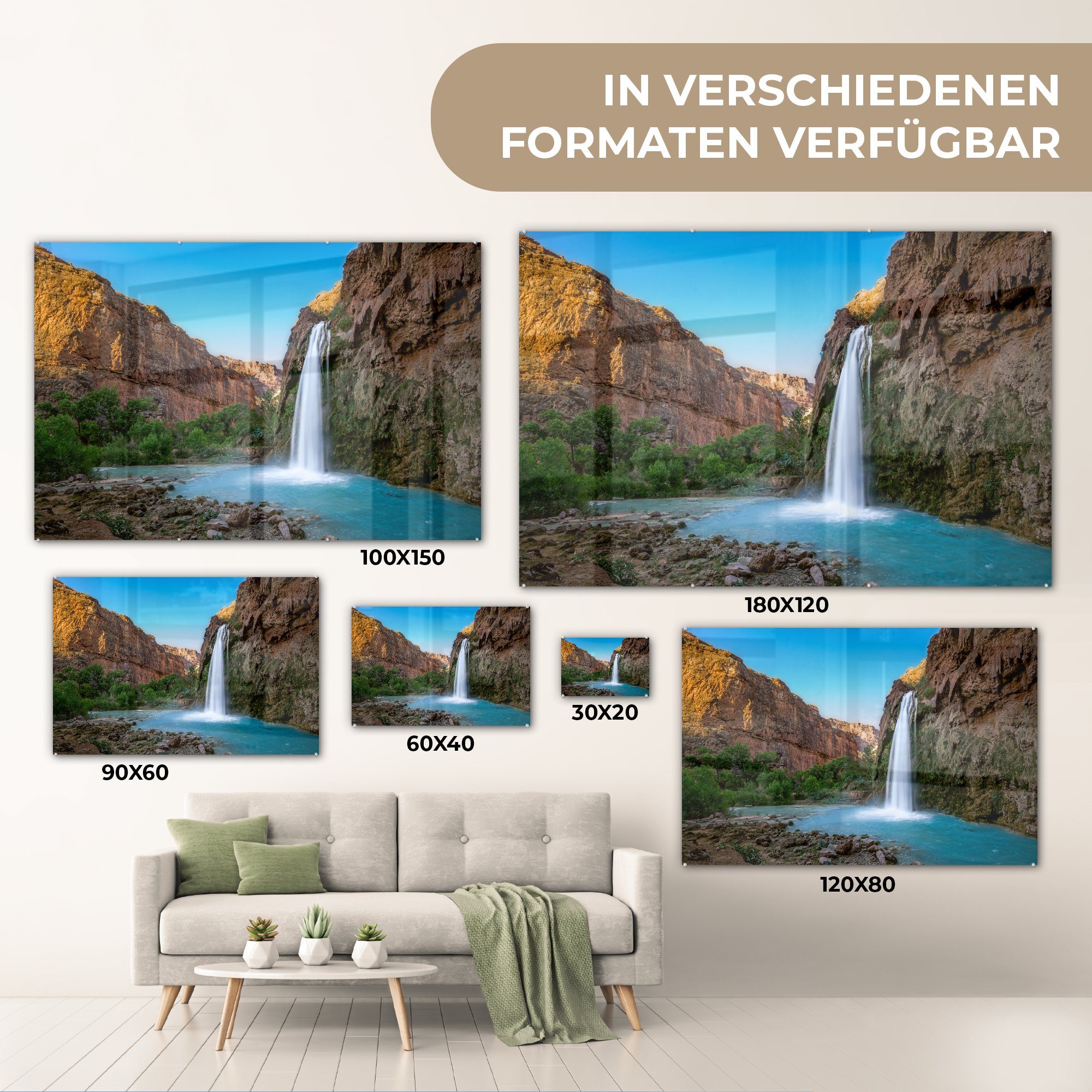 St), & Pflanzen, - (1 Wasserfall Berg - Acrylglasbild Acrylglasbilder Schlafzimmer MuchoWow Wohnzimmer