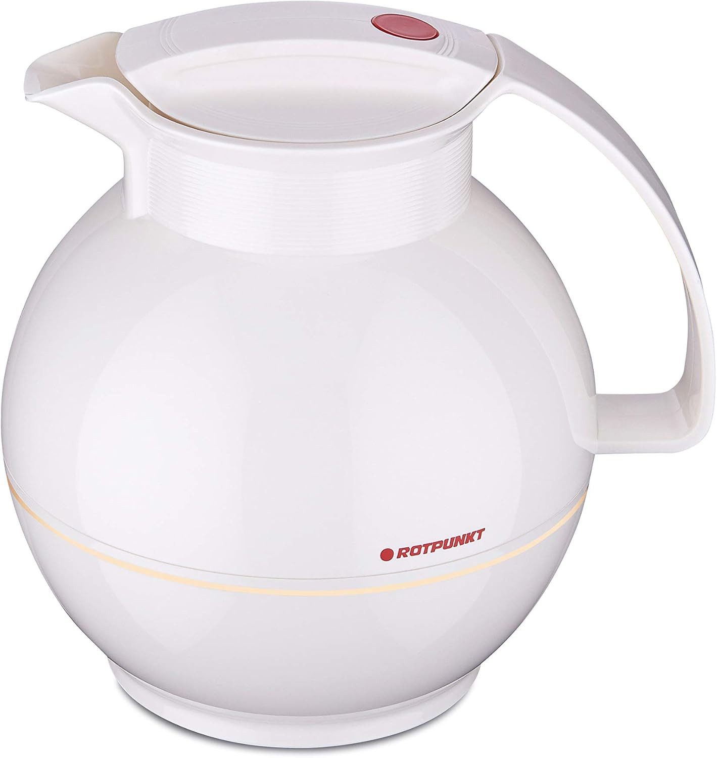 ROTPUNKT Isolierkanne 1,0 Liter I Glaseinsatz I hochwertig I Kugelkanne I große Öffnung, 1 l, (360) Kaffeekanne I Teekanne, classic white), Glaskolben aus doppelwandigem Rosalin-Glas