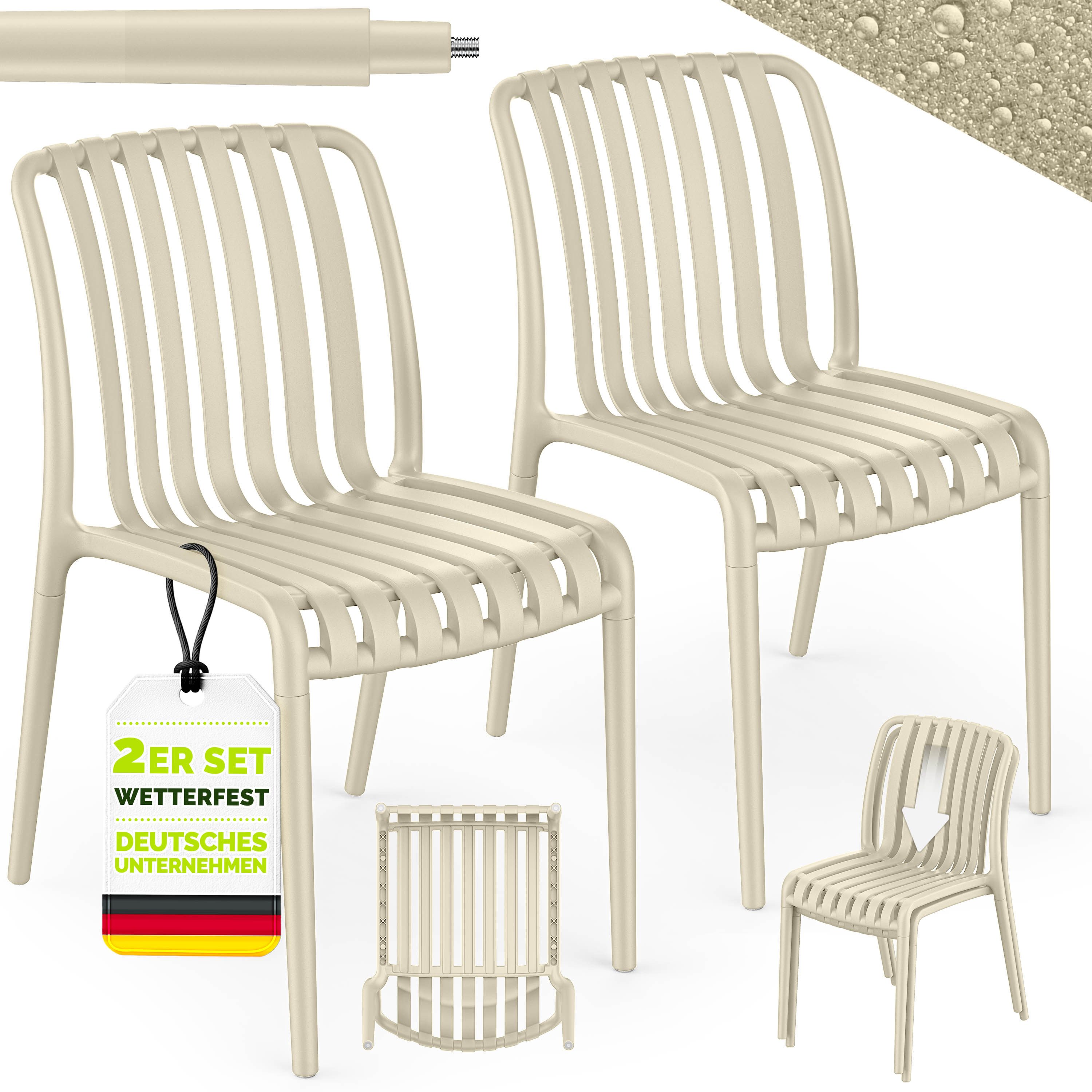 tillvex Gartenstuhl Gartenstühle Set Stapelbar Wetterfest Kunststoff mit/ohne Armlehne (Outdoor Stühle bis 120kg Terrassenstuhl Gartenmöbel Balkon Garten Terrasse, 2 St), 120kg