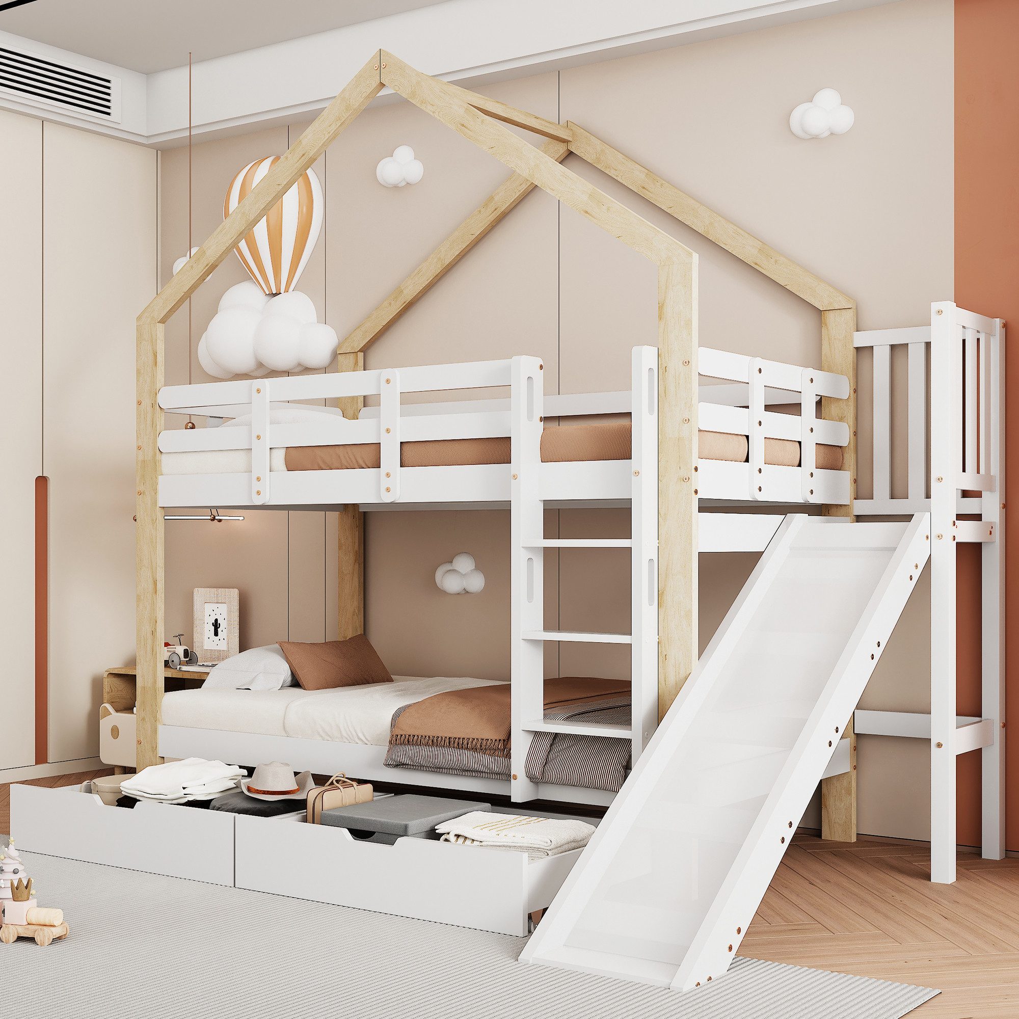 Flieks Etagenbett, Kinderbett mit Rutsche, dreistufiger günstig online kaufen