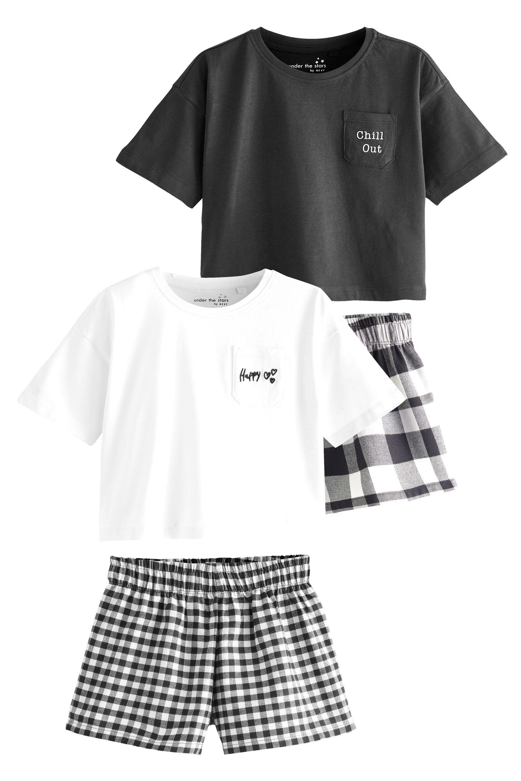 Next (4 Black/White Schlafanzüge Pyjama Webmaterial, tlg) Kurze Check aus 2er-Pack