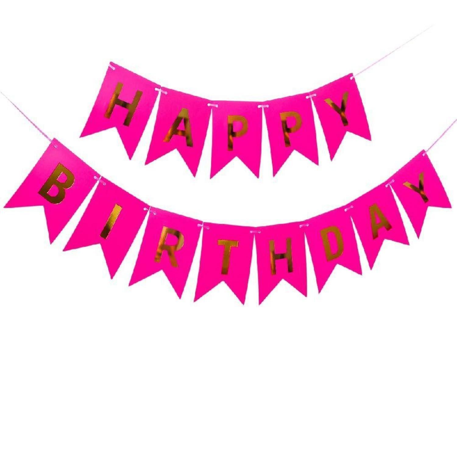 LuxusKollektion Wimpelkette Geburtstagsbanner Knallrosa - Wiederverwendbar 13 Wimpel