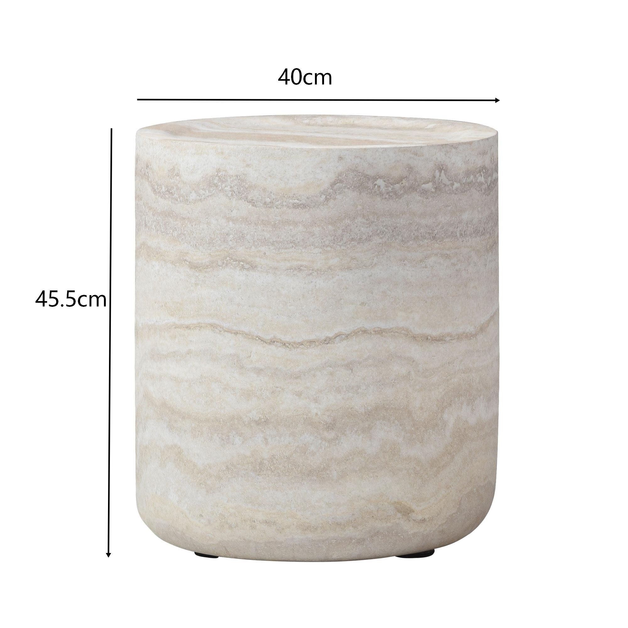 NJLyuhome Couchtisch Zylindrischer Beistelltisch & Wohnzimmertisch, 40 x 40 x 45,5 cm (1-St), Wunderschöner Travertin-Look aus strapazierfähigem Glasfaserbeton – Bild 2 von 5