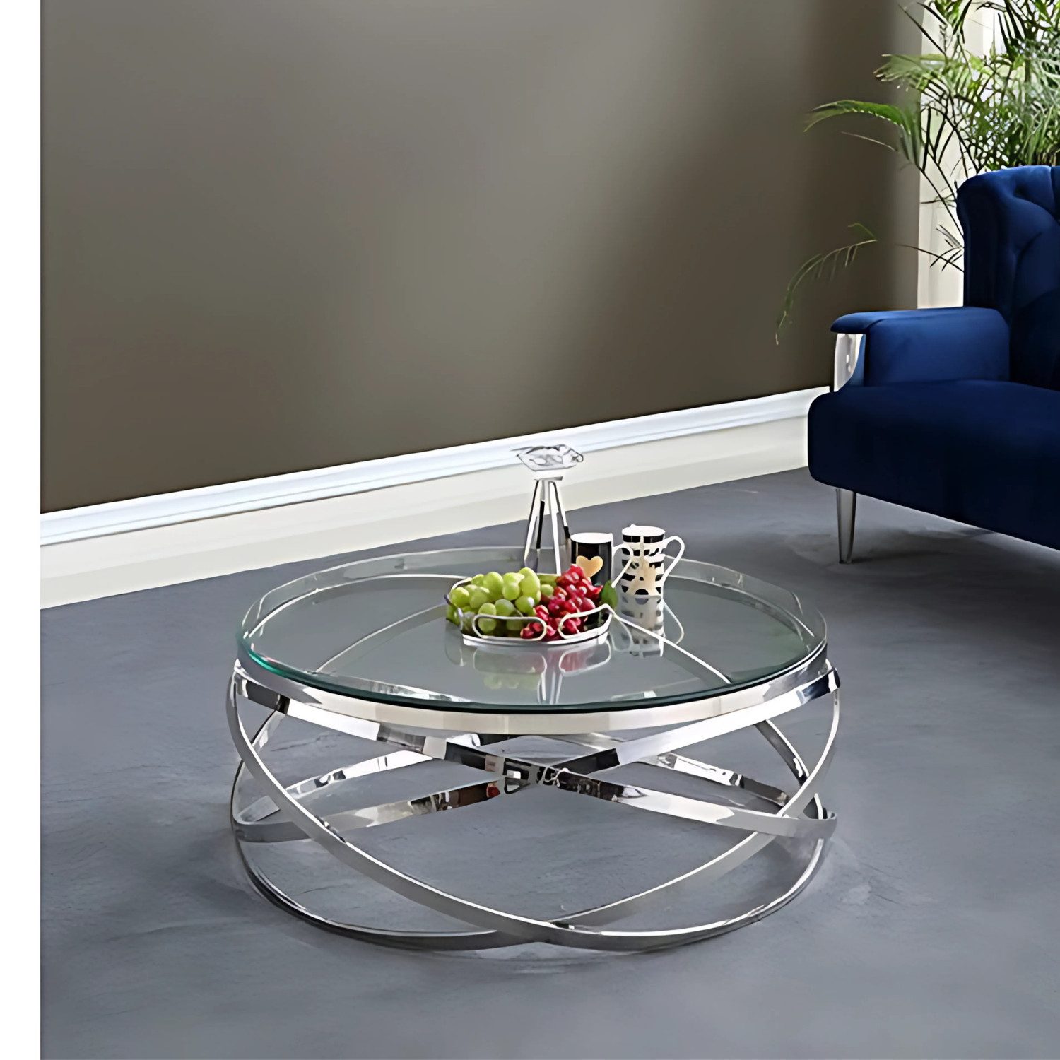 alesvelt Couchtisch Beistelltisch echtes Marmor rund mit Edelstahl Beinen (1 Tisch), 100 x 42 cm, Tischplatte aus echtem Marmor