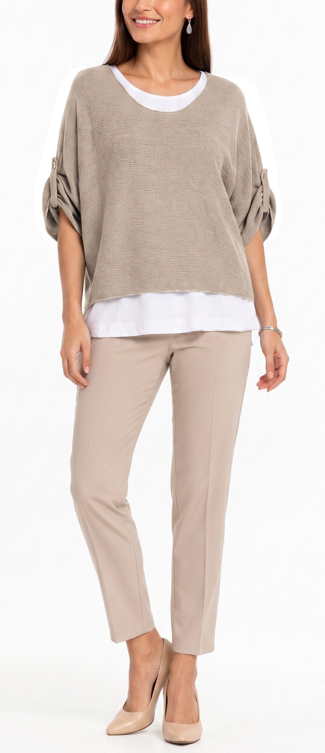 dy_mode Blusenshirt Damen Blusenshirt Oberteil 2-in-1 Lagenlook Shirt Fledermausärmel 2-teilige Set, inkl. Halskette, Fledermausärmel – Bild 3 von 5