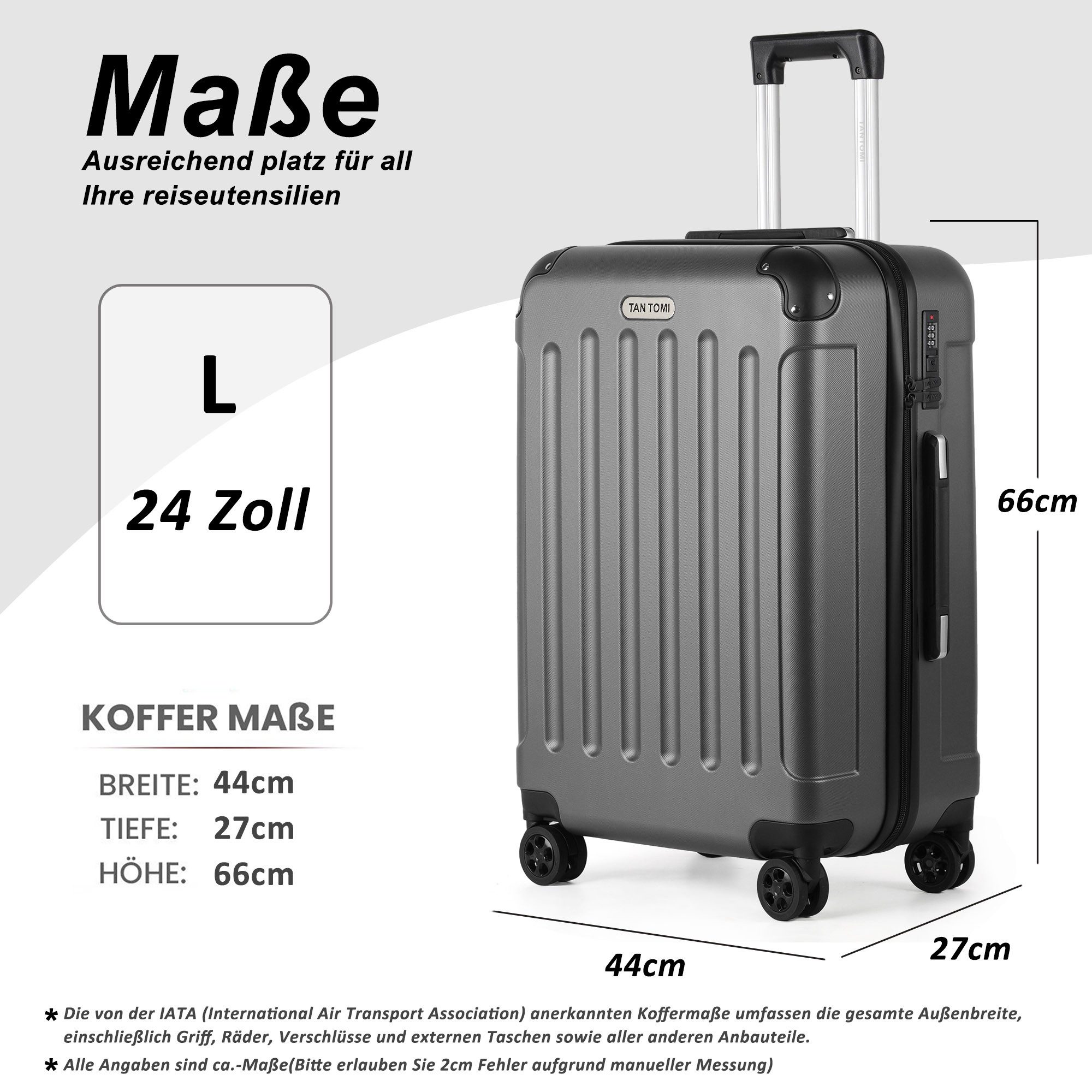 TAN.TOMI Hartschalen-Trolley ABS Handgepäck Koffer Rollkoffer Reisekoffer Hartschalenkoffer, Reisetrolley Leicht mit 4 Rollen 360° Große Kapazität Trolley