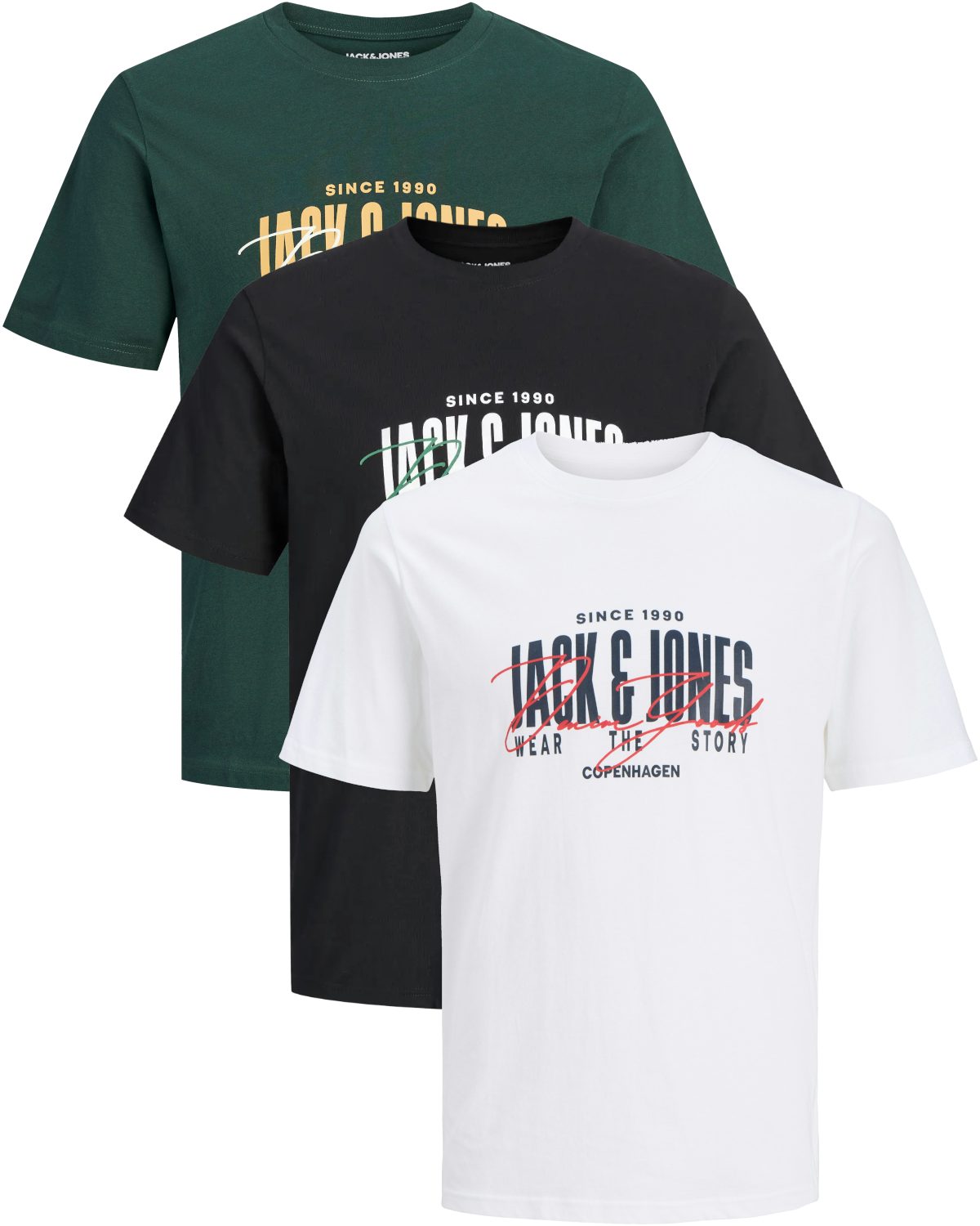 Jack & Jones Print-Shirt Bequemes Slimfit Shirt (Spar-Set, 3er-Pack) in Unifarbe mit Print