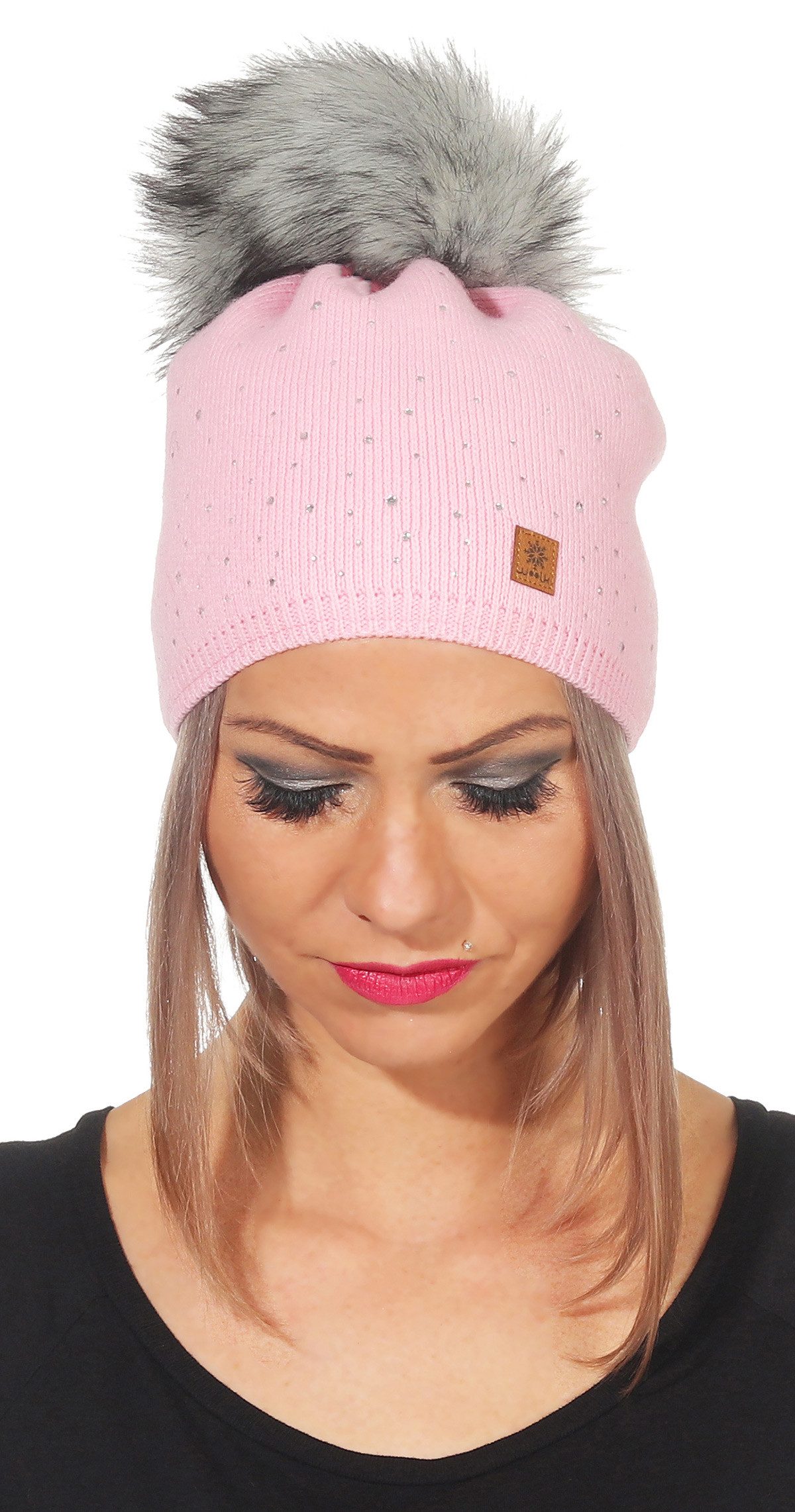 CLEO STYLE Bommelmütze Damen Bommelmütze 556 Rosa