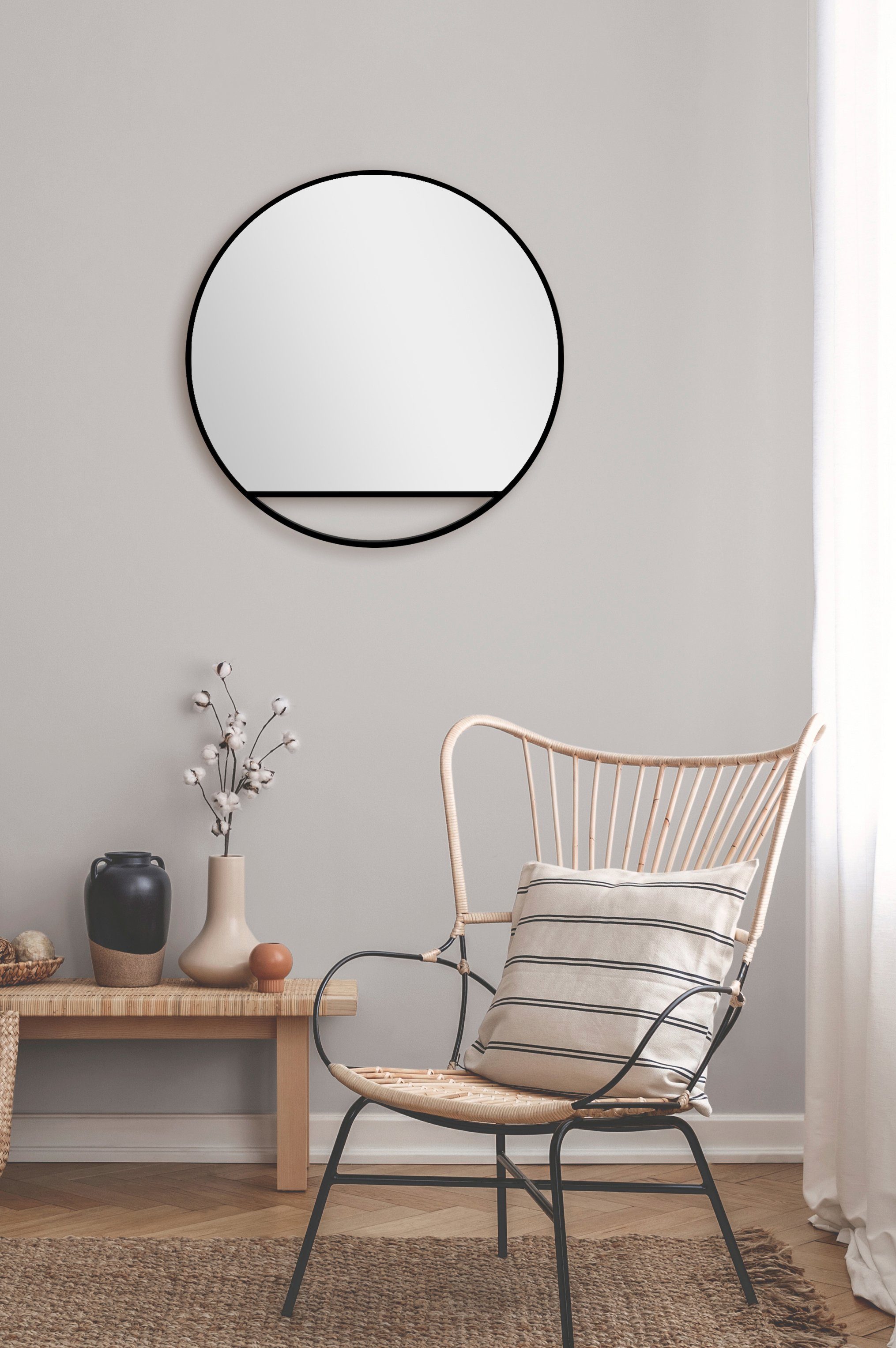 Talos Wandspiegel, dekorativer 60 mit Spiegel Aluminiumrahmen, runder Ø cm