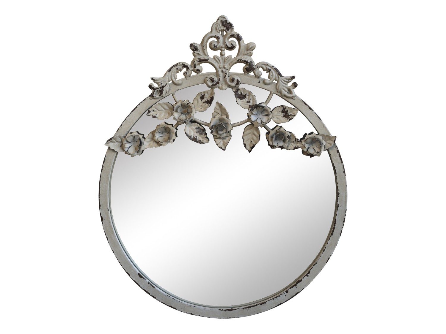 Chic Antique Spiegel Nostalgie Spiegel Creme mit Dekor Brocante H40xB33 cm Metall Glas MDF, Landhaus, Shabby Chic