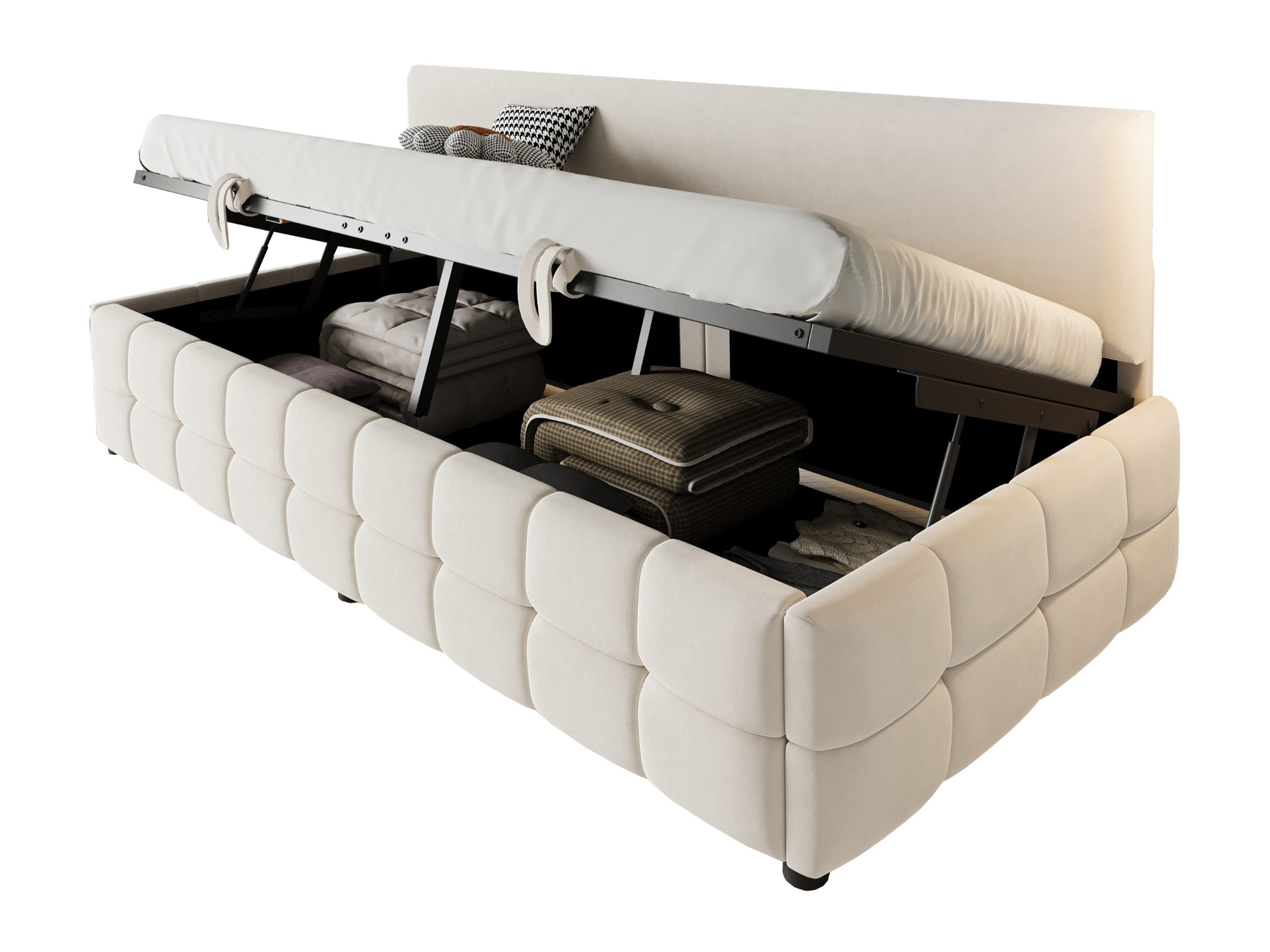 SeedWave Polsterbett Samtstoff Tagesbett Hydraulisches Einzelbett ohne Armlehnen, 90×200cm, Versteckter Stauraum