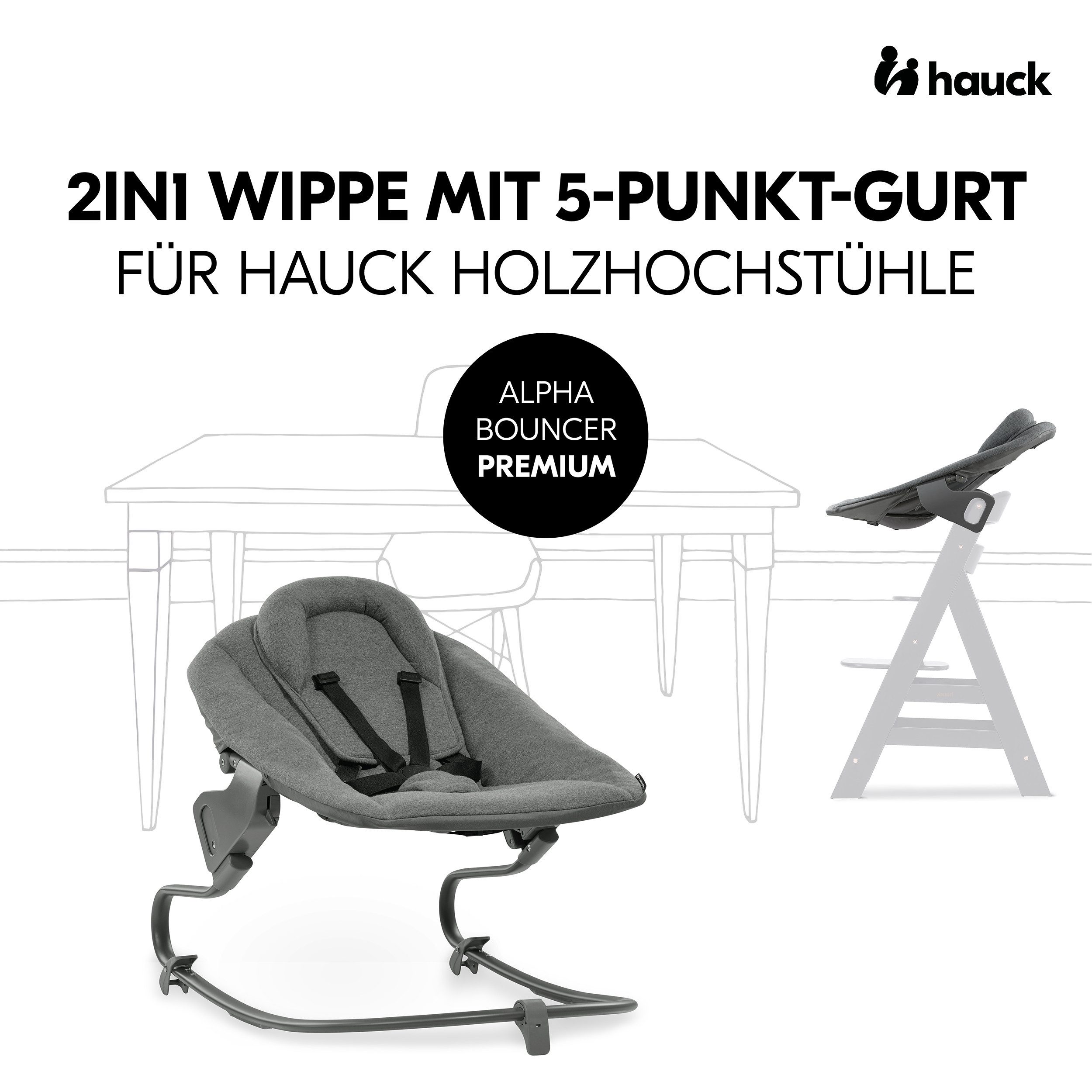 Hauck Hochstuhl Alpha Plus Natur Newborn Set Premium Dark Grey, Babystuhl ab Geburt, Aufsatz für Neugeborene, Essbrett, Sitzauflage – Bild 3 von 5