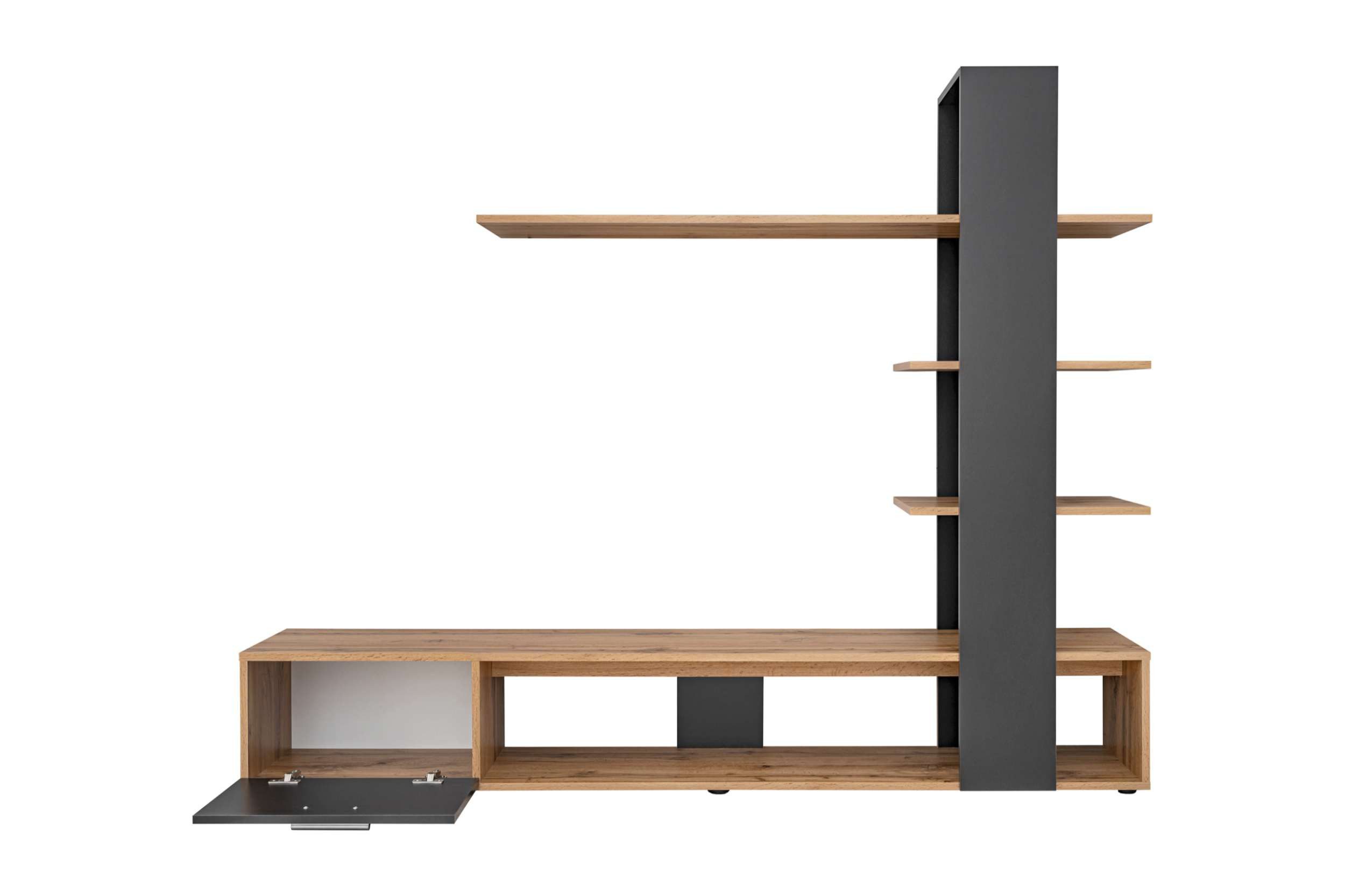99rooms Wohnwand Emo, (Set (2 St), Wohnzimmer-Set, Komplettset), 1×TV-Lowboard, 1×Wandpanel mit 3×Wandboard