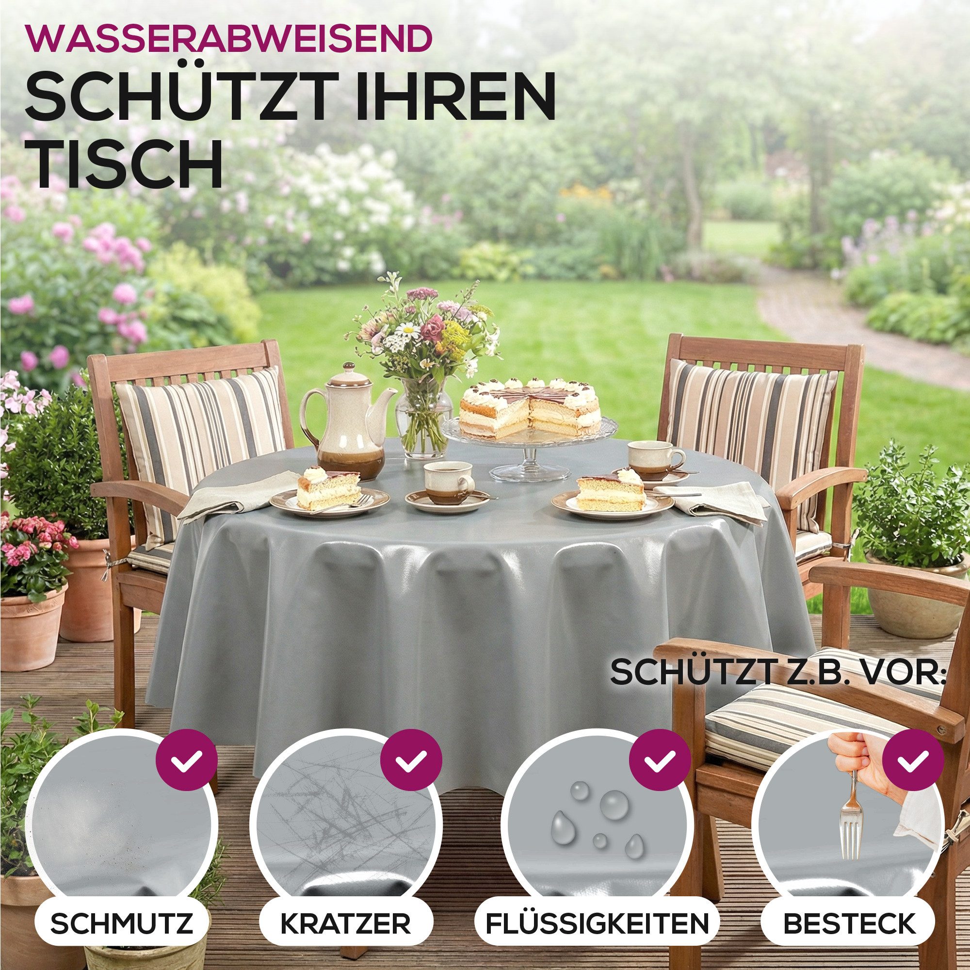 Beautex Tischdecke Uni Wachstuchtischdecke OVAL RUND ECKIG, Wachstuch abwischbar (1-tlg)