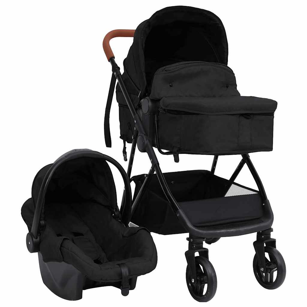 vidaXL Kinder-Buggy 3-in-1 Kinderwagen Anthrazit und Schwarz Stahl