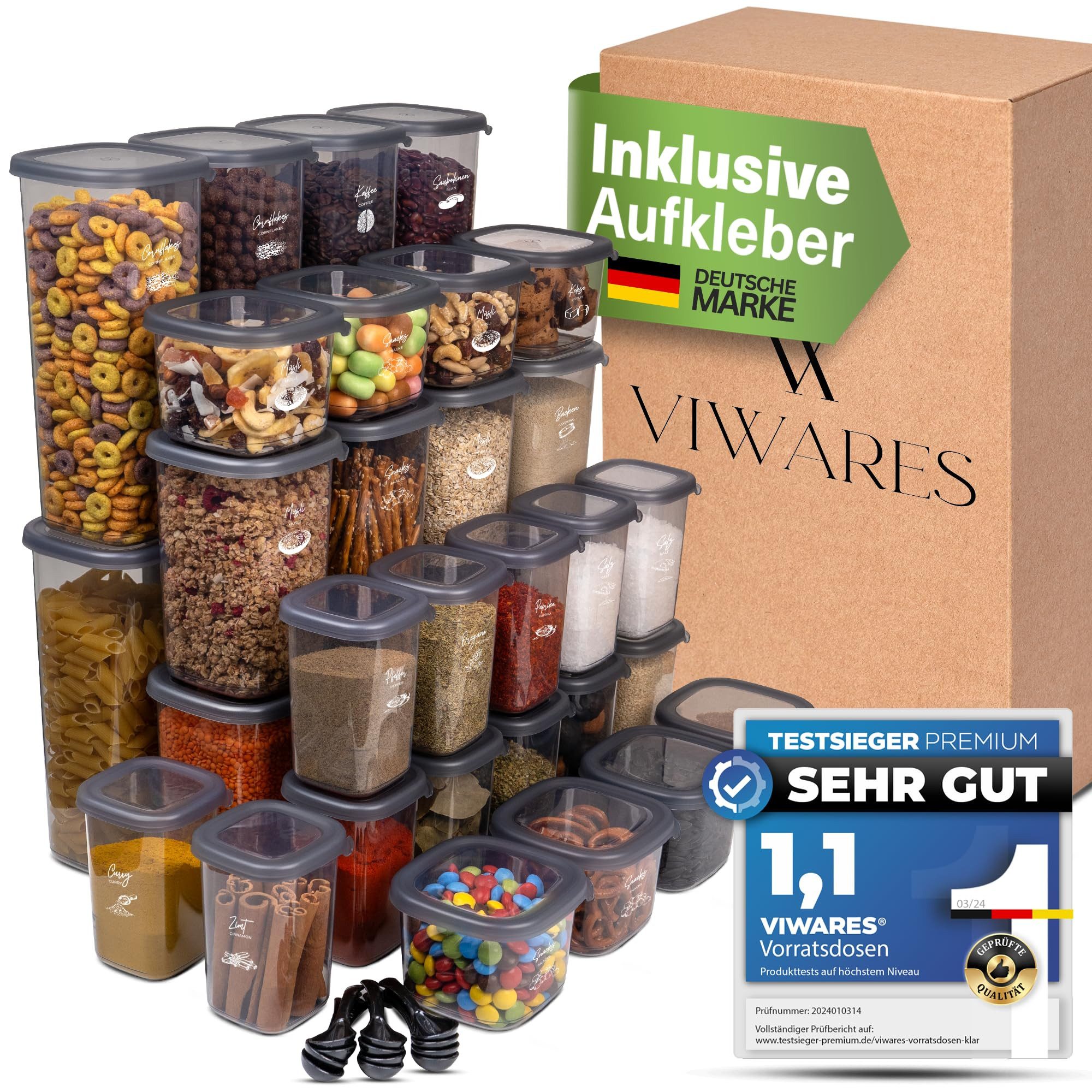 Viwares Vorratsdose Vorratsdosen Mix Eckig - SERIE PEGGY, Polypropylen, (Mix Eckig, 36-tlg., Set)
