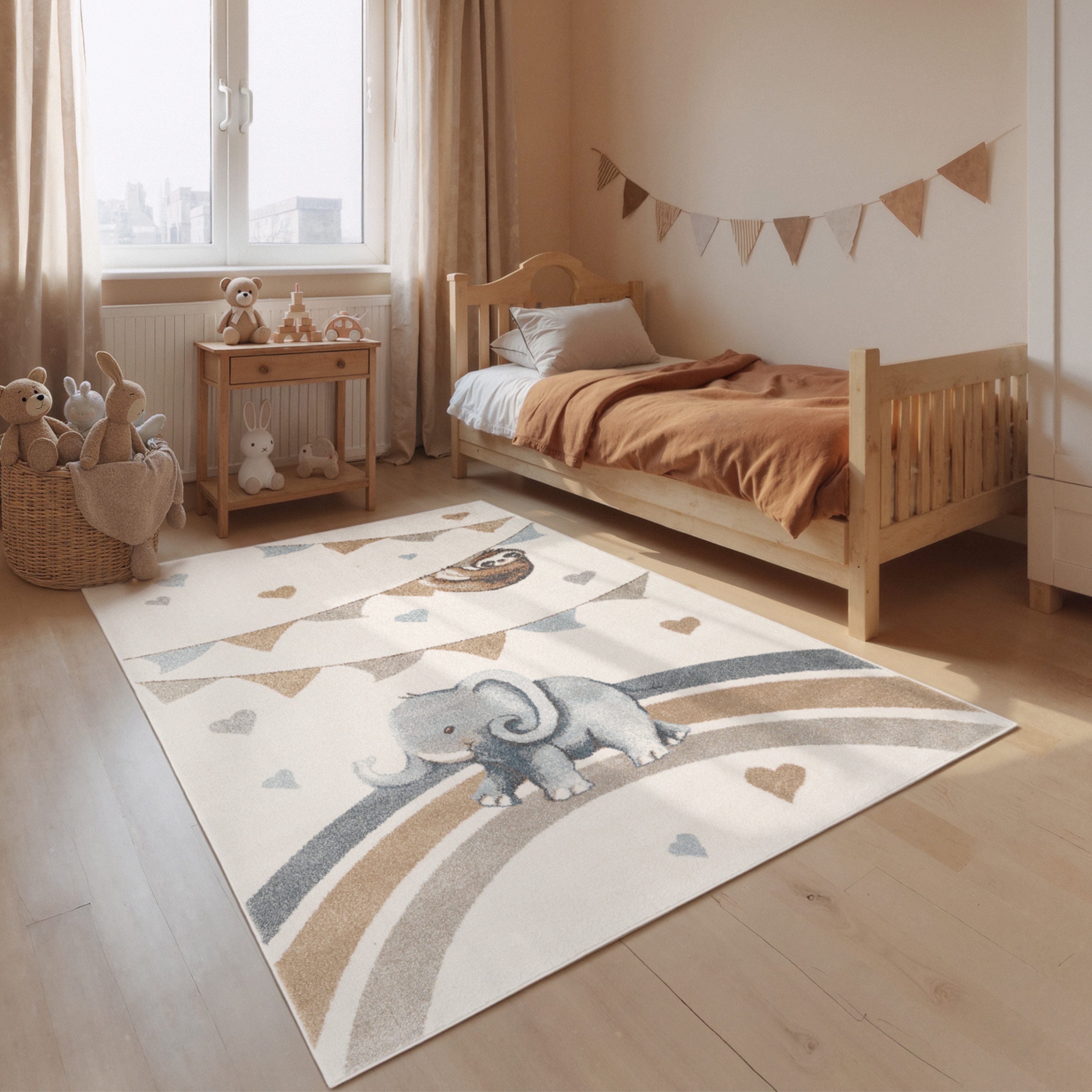 Villeroy & Boch Kinderteppich Walk like an Elephant Rainbow Party Teppich, rechteckig, Höhe: 9 mm, Spielteppich weich, Kinderzimmer, Boho Kids Spielunterlage, Tieremotiv