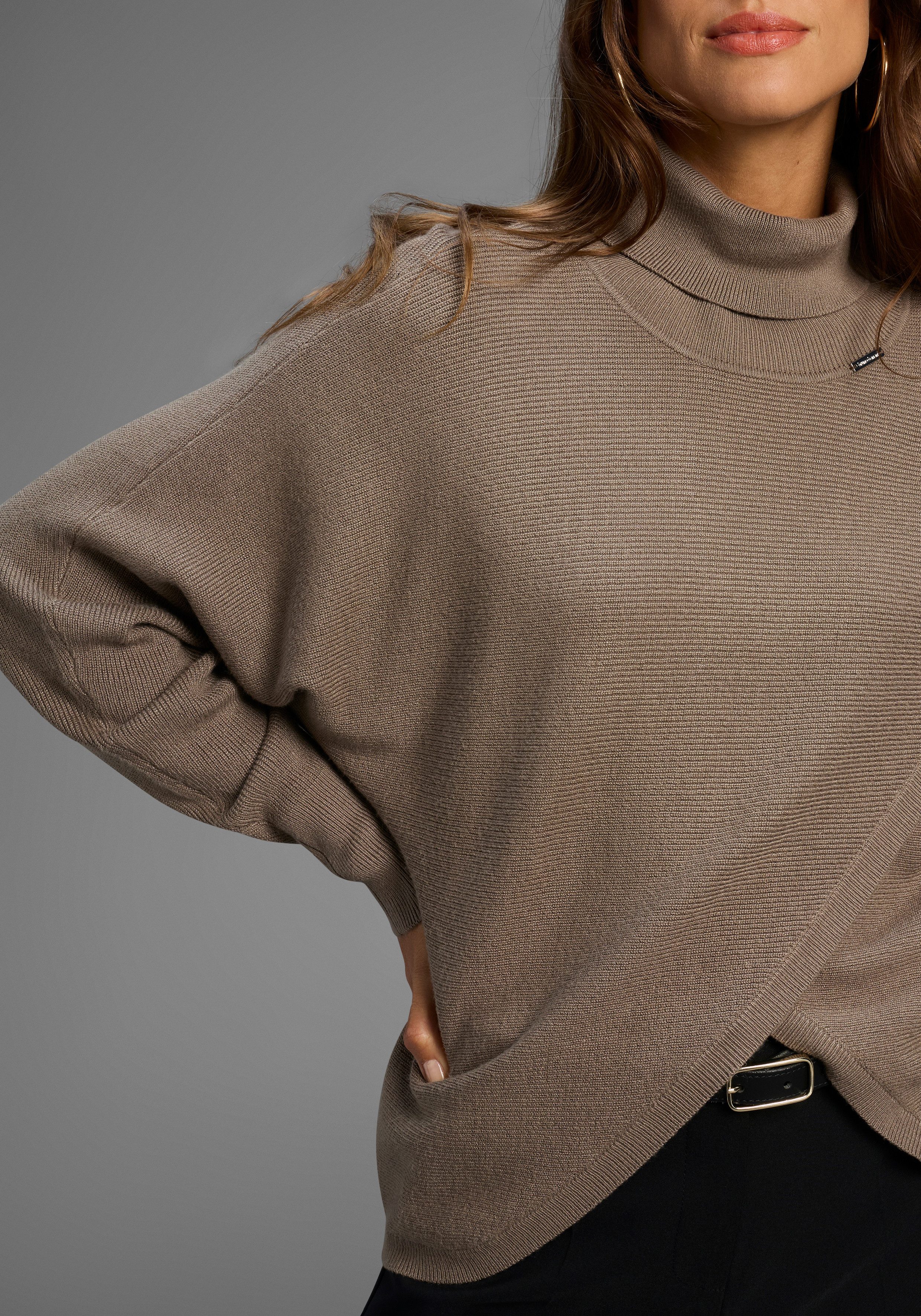 Bruno Banani Rollkragenpullover mit Wickel-Optik