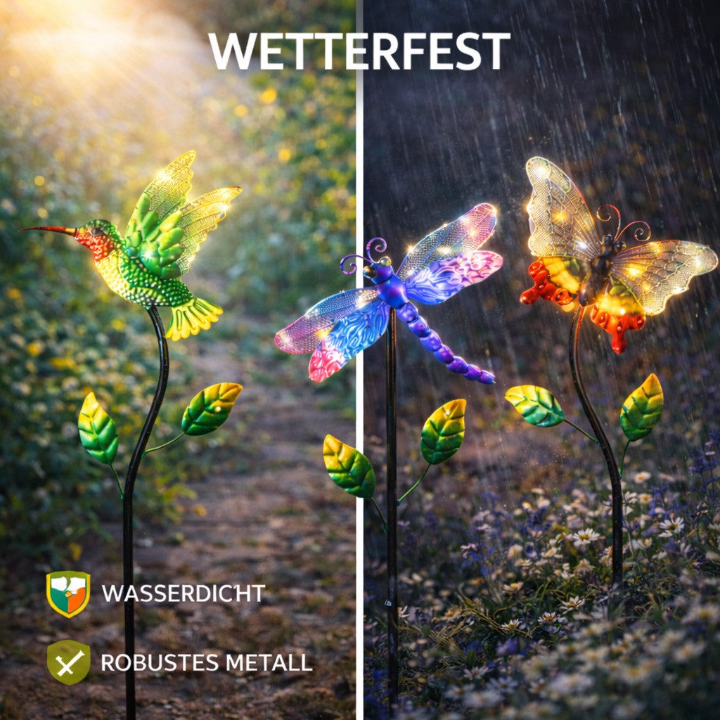 INOOMP Solar-Vogel-Steckleuchte – Energiesparende LED Mit Buntem Licht, Für Garten, Hof & Terrasse, Aus Wetterfestem Harz, 16,8 Cm