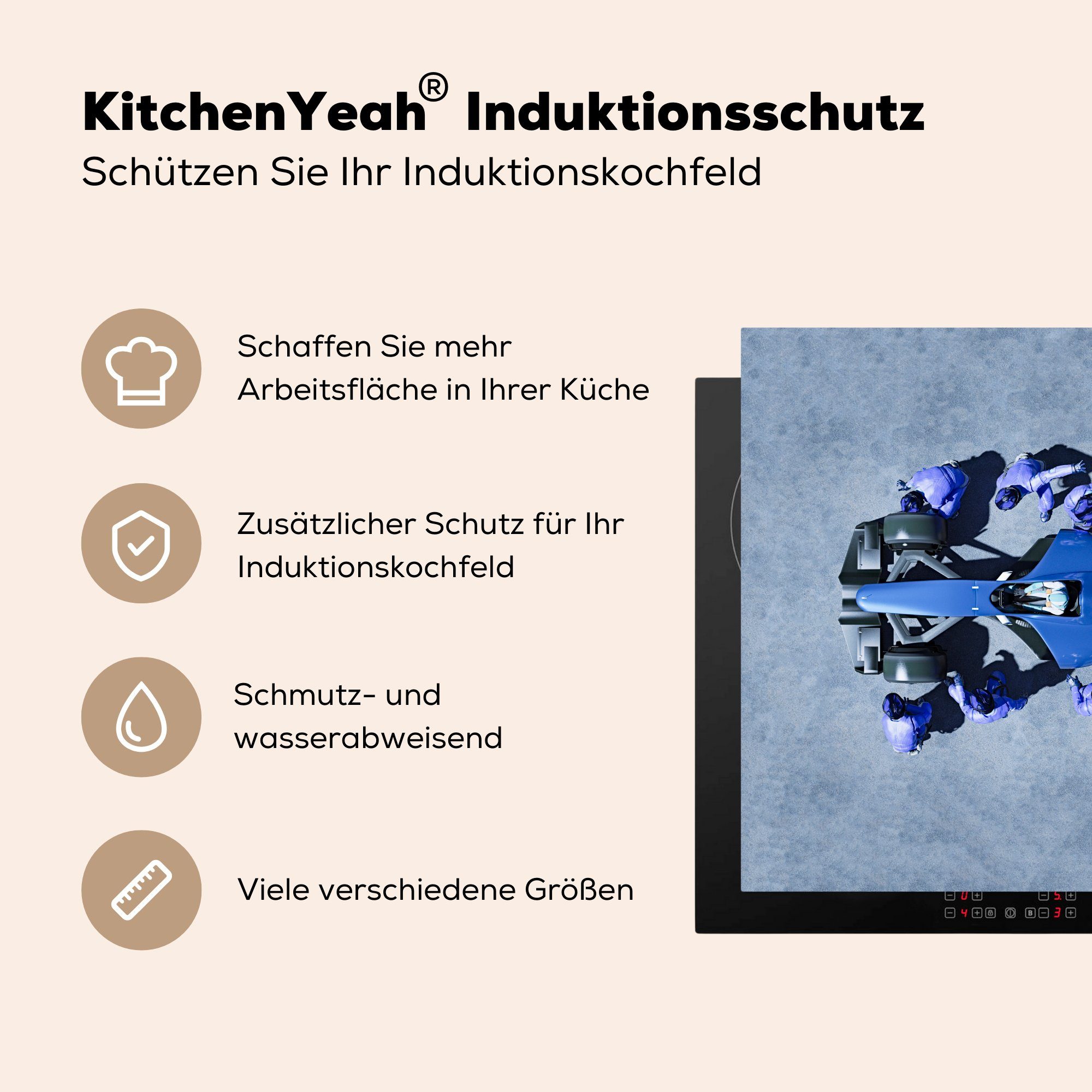 Sport Blau, küche Ceranfeldabdeckung, cm, (1 Rennwagen MuchoWow - tlg), 78x78 - Vinyl, für Arbeitsplatte Herdblende-/Abdeckplatte