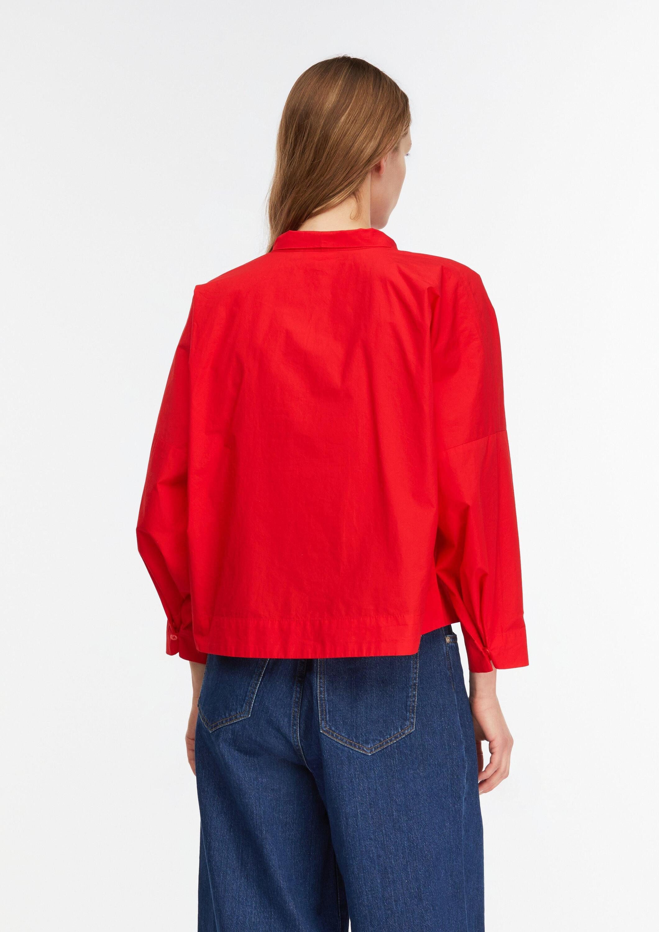 comma Langarmbluse Bluse Baumwollbluse mit Schluppenkragen und verstellbarem Ärmelsaum