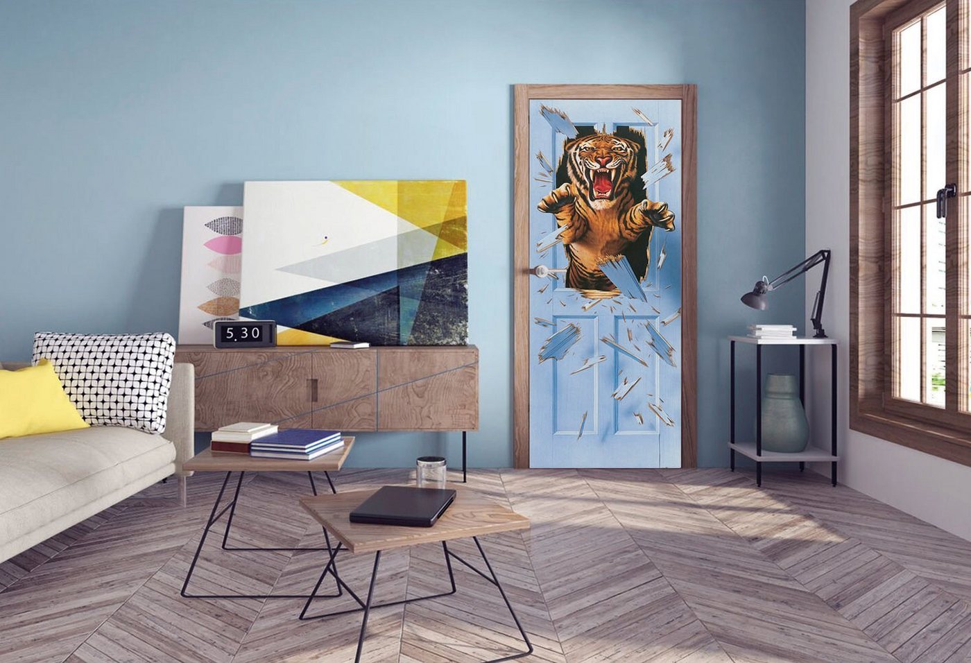 Papermoon Fototapete »Bursting Tiger - Türtapete«, matt, (2 St), Vlies, 2 Bahnen, 90 x 200 cm-HomeTrends