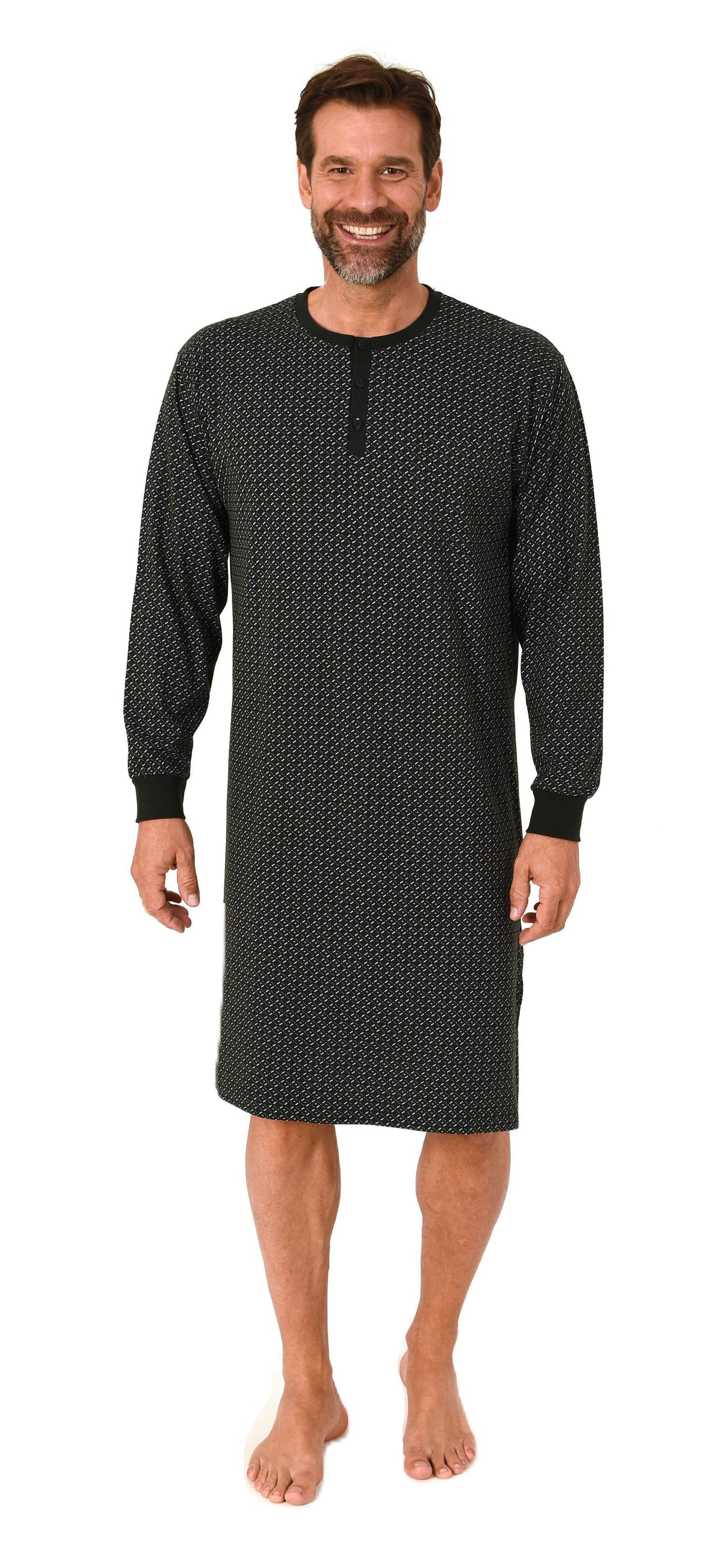 Normann Pyjama Normann Herren Langarm Nachthemd mit Bündchen und Knopfleiste am Hals