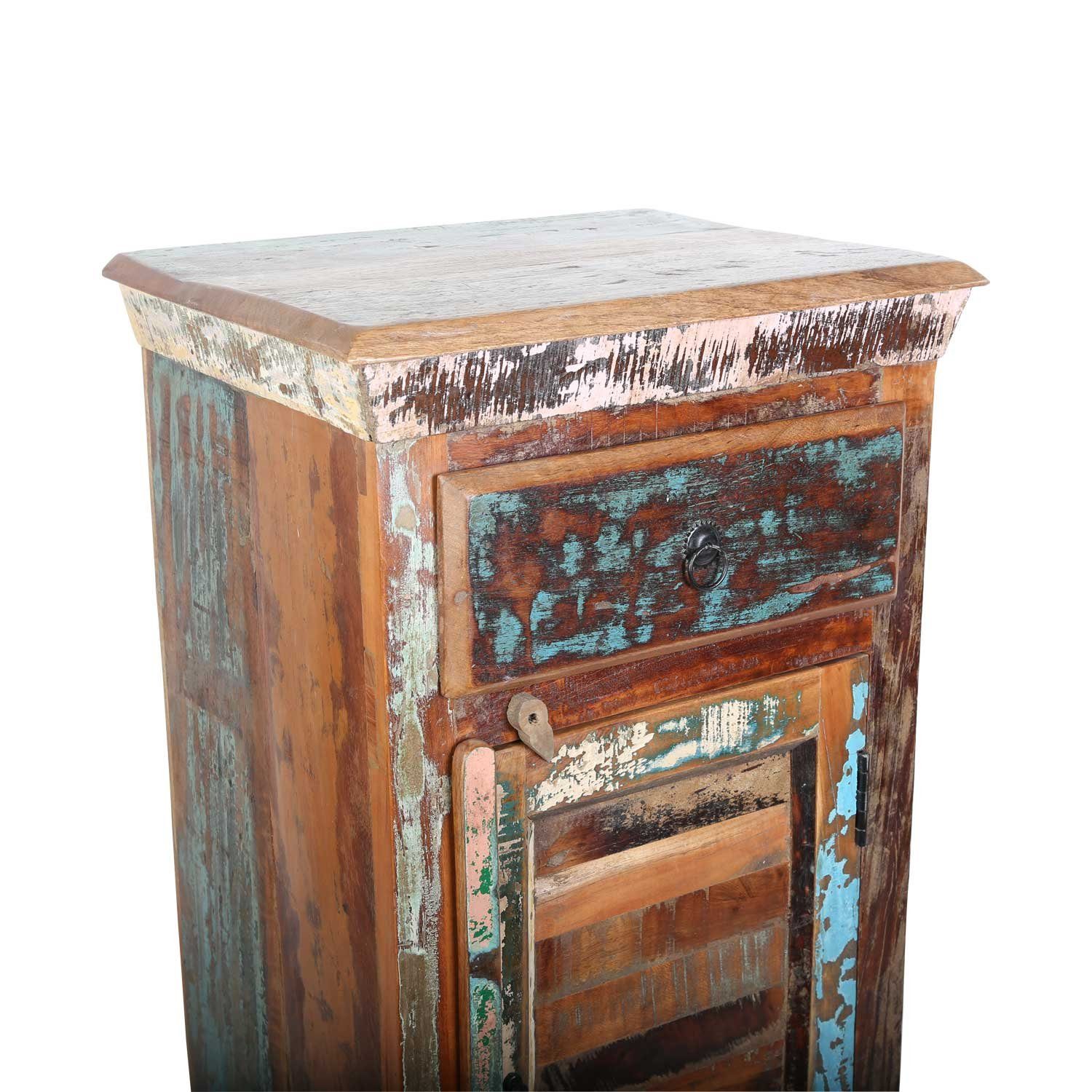 Casa Moro Hochkommode Altholz Hochkommode Shabby Chic in Braun Bunt, Kunsthandwerk Kommode mit Vintage Charme