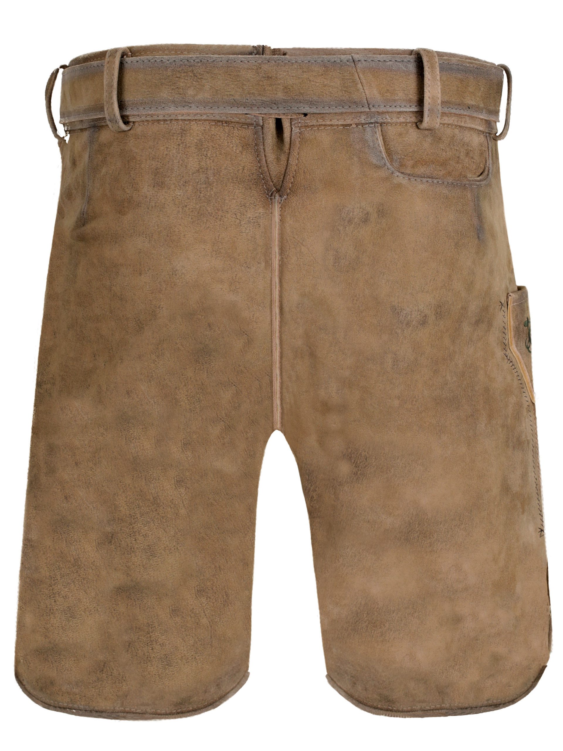 FUCHS Trachtenlederhose Trachtenlederhose kurz Bregenz braun-tanne (2-tlg) inkl. Gürtel
