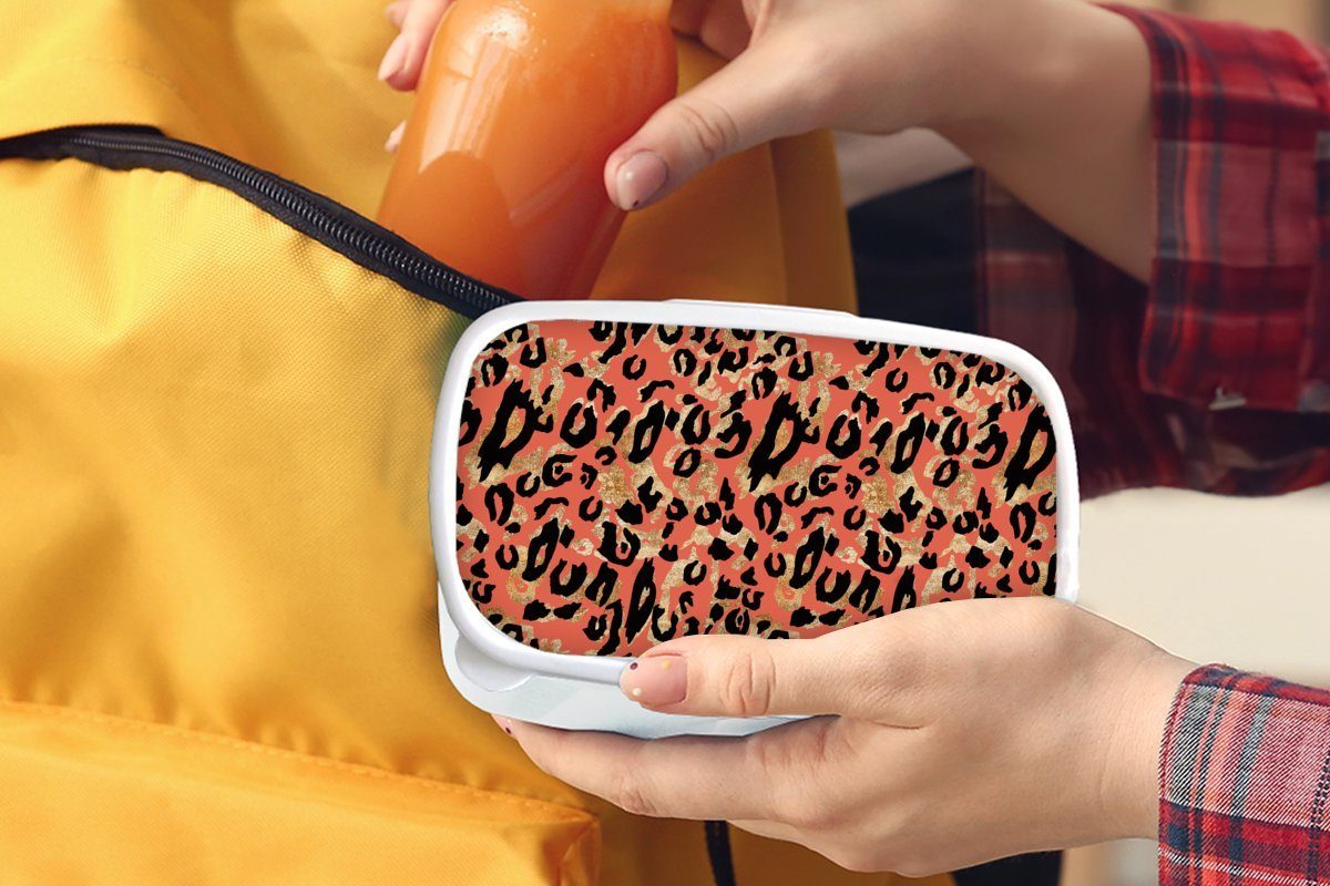 MuchoWow Lunchbox Pantherdruck - Muster für Kunststoff, Mädchen Erwachsene, Brotdose, für (2-tlg), weiß - und Rosa, Brotbox Jungs und Kinder