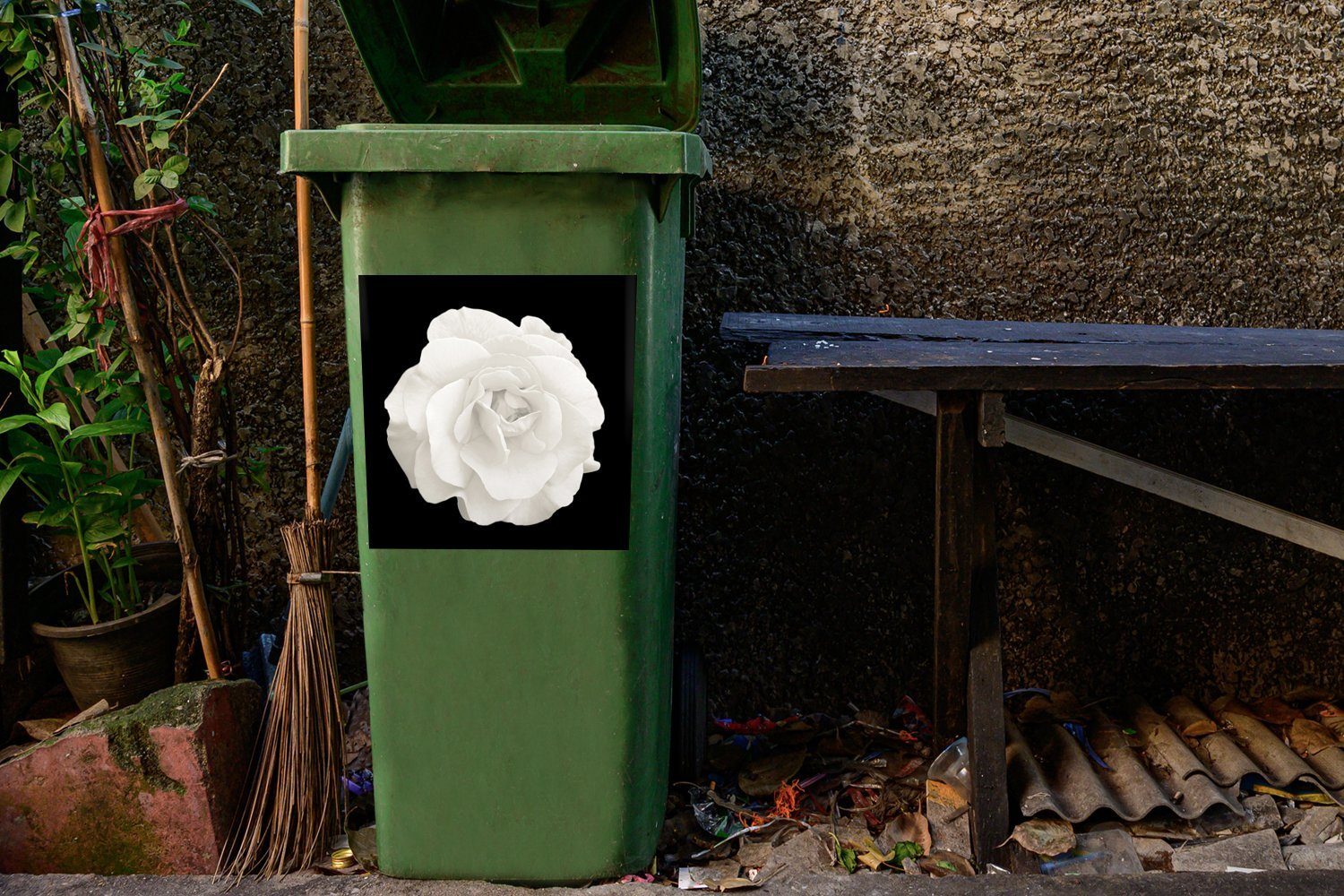 MuchoWow Wandsticker Rosa - Weiß Mülleimer-aufkleber, Sticker, - Mülltonne, Abfalbehälter Schwarz St), Container, (1