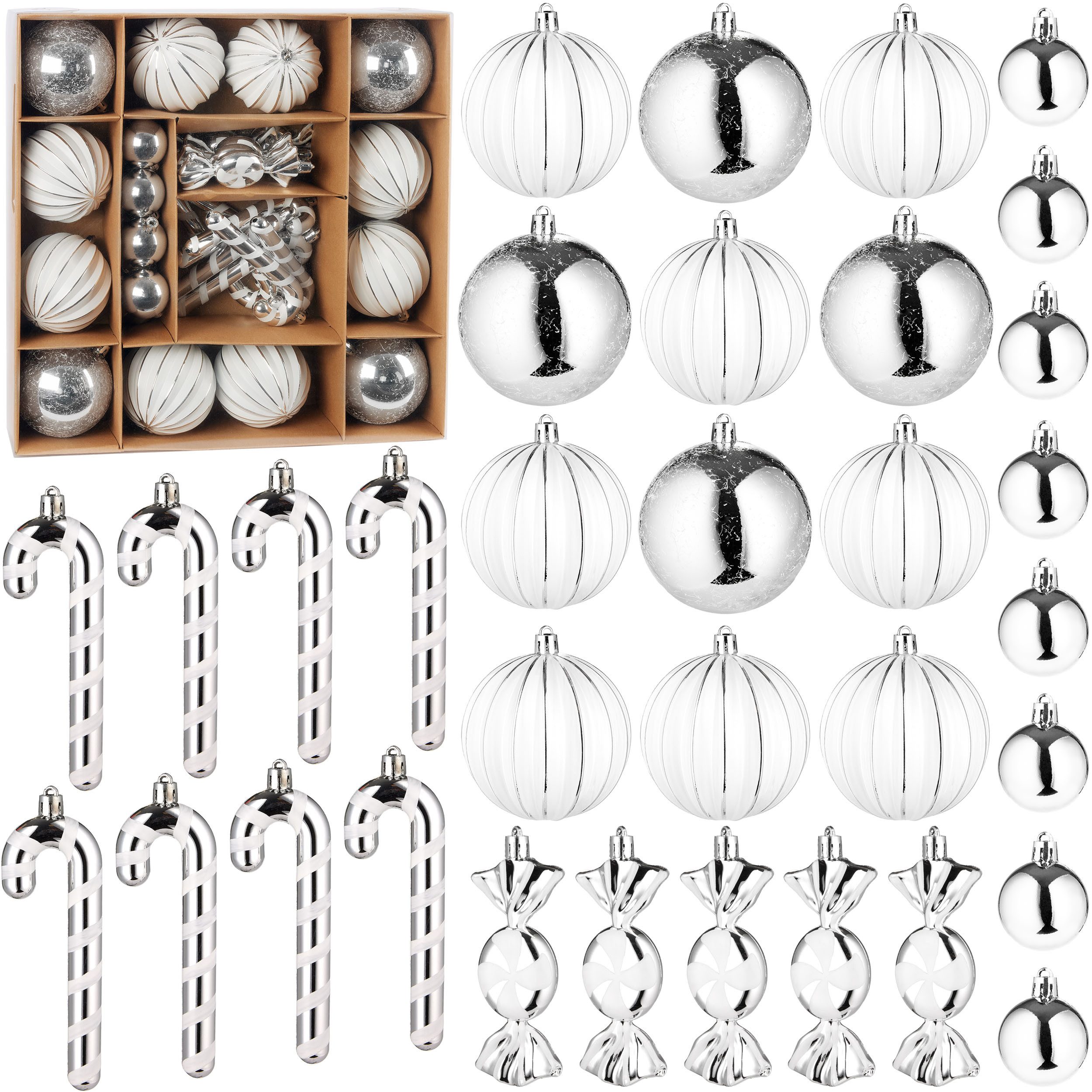 BRUBAKER Weihnachtsbaumkugel Weihnachtskugel Set mit Kugeln, Zuckerstangen und Bonbons - Baumkugel (33 St), Moderner Weihnachtsbaumschmuck - Anhänger für Weihnachtsbaum